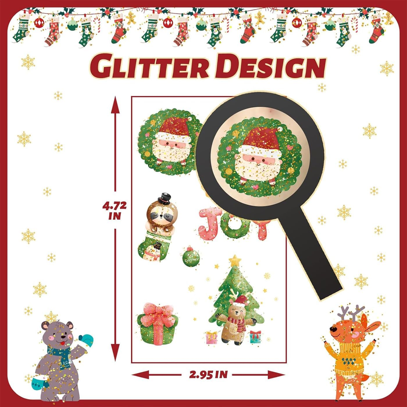 Itadaku 12 Sheets Glitter Christmas Tattoos, Sparkly Temporary Tattoos, Xmas Party Favors, Stocking Stuffers & Christmas Eve Gifts image number 3
