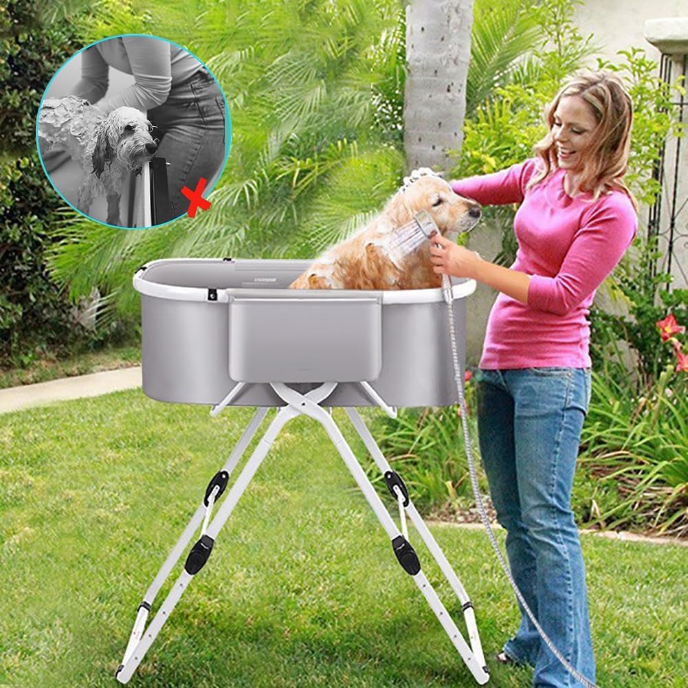 Portable Dog Bathtubs,3 in 1 Elevated Pet Bath Tubs Foldable Dog Washing Station for Small and Medium Dogs, Cats Home Bathing, Shower and Grooming,5 Adjustable Heights, up to 140 Lbs image number 5