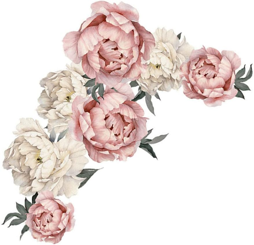Toyvian Peony Flowers Wall Decal, Removable Peel and Stick Floral Wall Decal Sticker, Large Size Peony Rose Wall Sticker for Kids Nursery Living Room Bedroom Wallpaper Murals, Pink image number 6