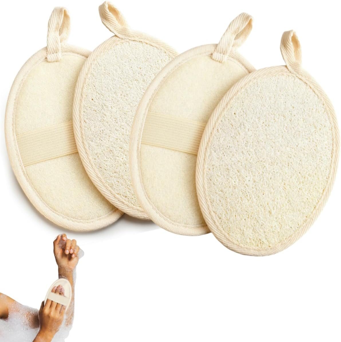 HIDOSNG 4 PCS Exfoliating Loofah Sponge Pads Body Scrubbers for Shower and Bath (3.15 * 4.92 In) image number 4