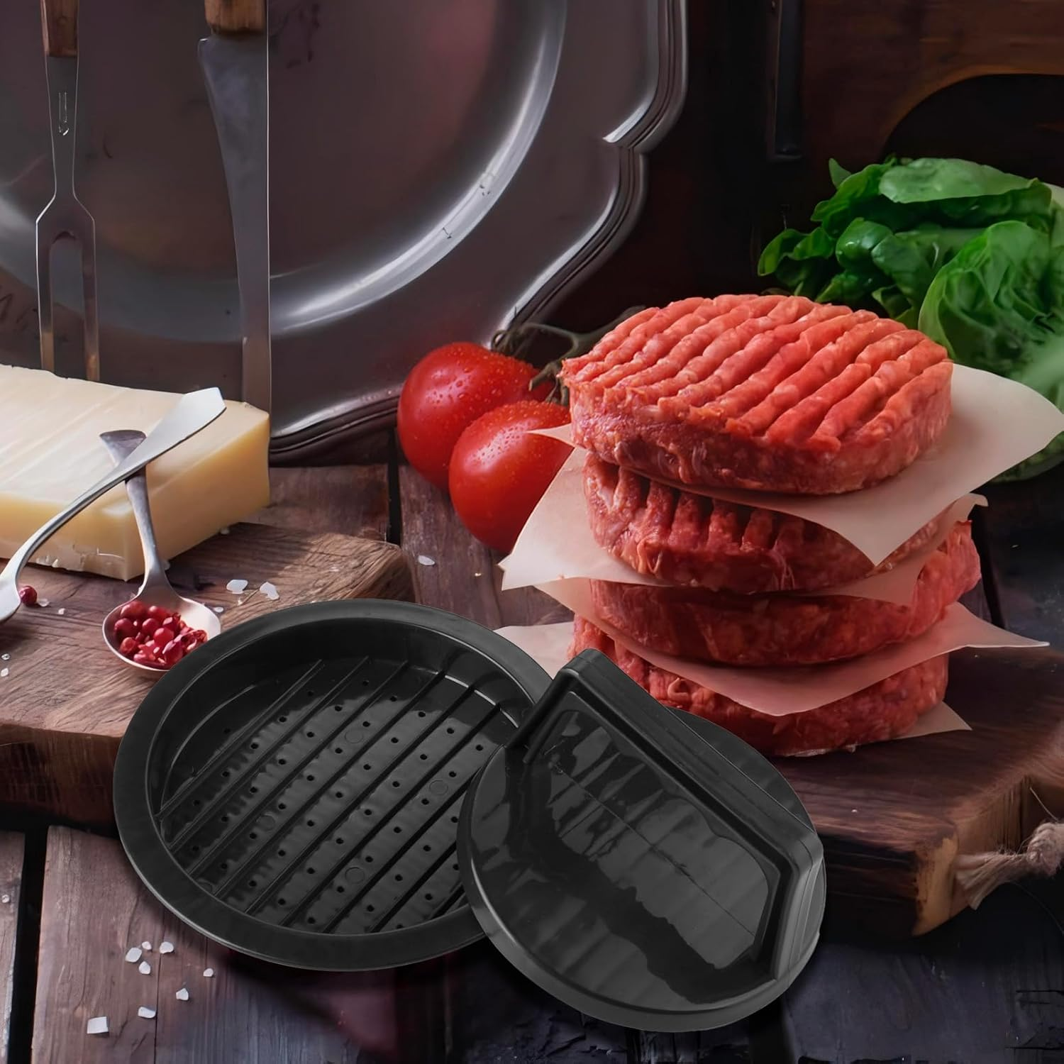 Burger Press Patty Maker, round Non-Stick Stuffed Hamburger Press Accessories Smashed Hamburger Press Patty Burger Meat Sausage Beef Maker Mold Kitchen Gadgets for Grilling (2 Pack, Black)
