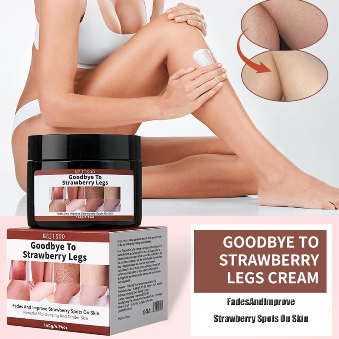 Goodbye to Strawberry Legs Cream-Strawberry Legs Treatment,Ultra Strength Exfoliating Body Lotion Hydrating Chicken Skin Treatment,Keratosis Pilaris Moisturizing Women Men 4.7 Fl Oz (1 Set) image number 1
