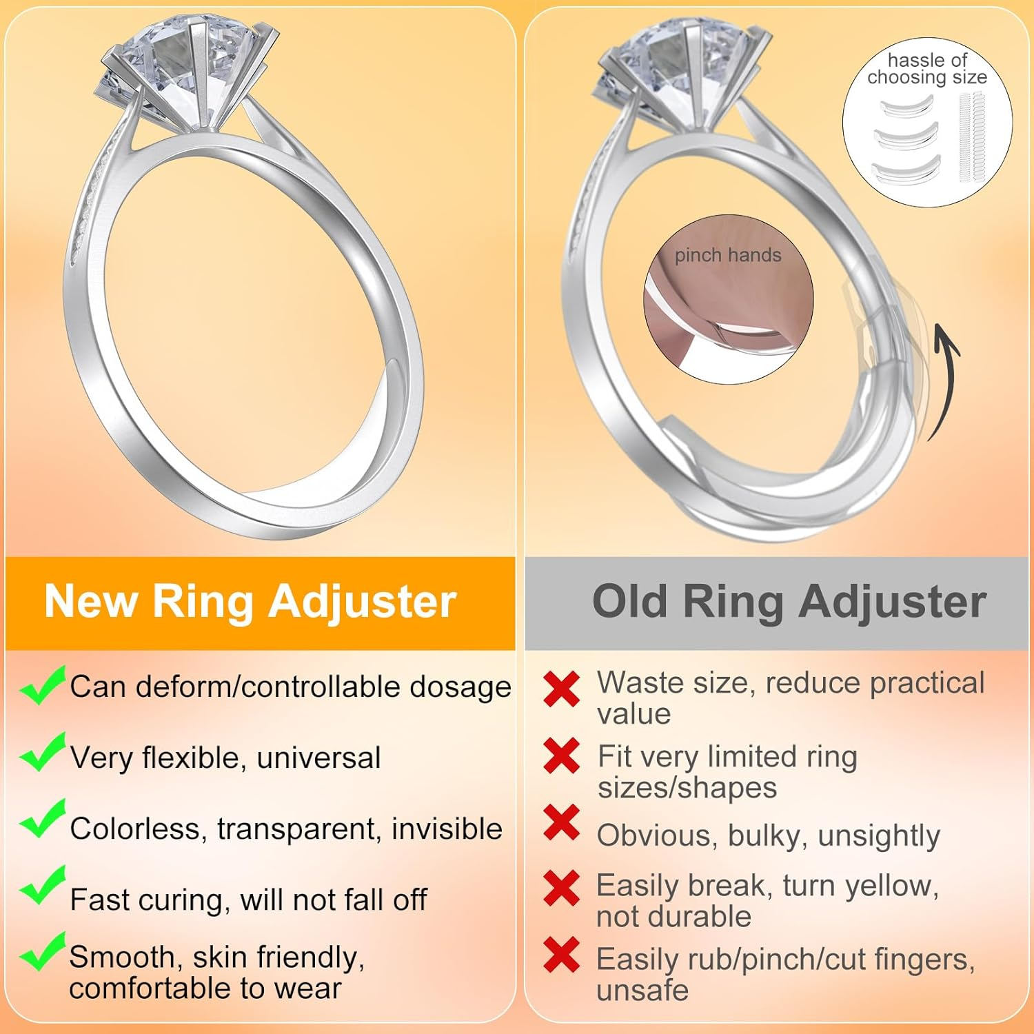 Hifan Ring Size Adjuster for Any Loose Rings, Ring Guard Tightener Invisible Curable Adhesive with UV LED Lamp, Easy to Disassemble Traceless Ring Resizer Glue
