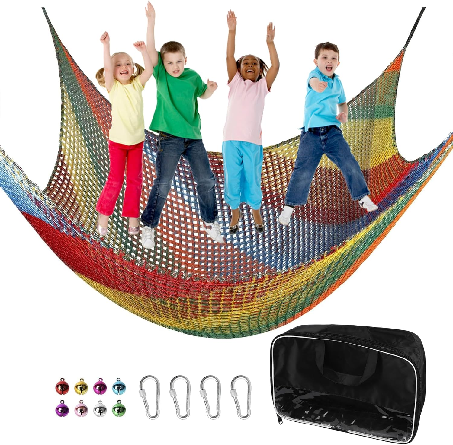 Playground Safety Net 6.5' X 9.8', Double Layers Climbing Cargo Net for Kids, Multicolored for Tree House, Obstacle Training, Back Yard