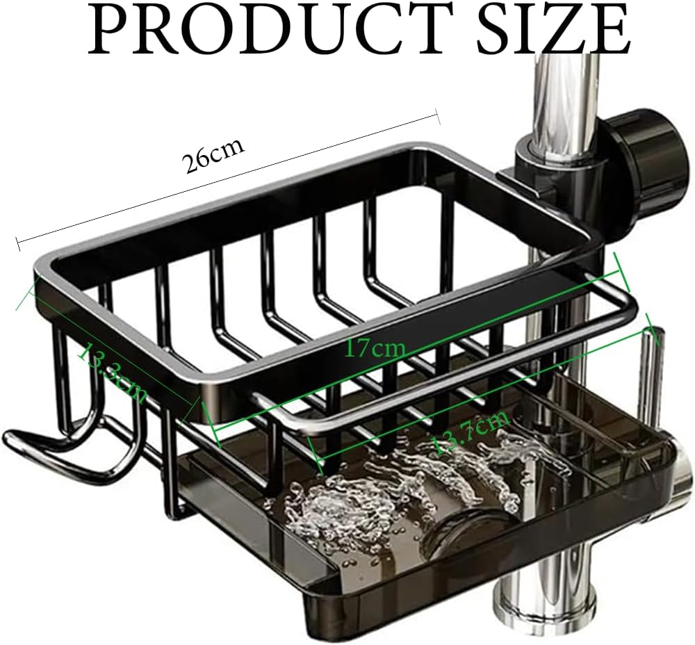 Kitchen Sink Faucet Organizer, Multifunction Sponge Holder for Kitchen Sink with Hook and Self Draining Tray,For Bathroom, Scrubbers, Soap, Work with 0.7-1.1Inch round Water Pipe (Right) image number 1