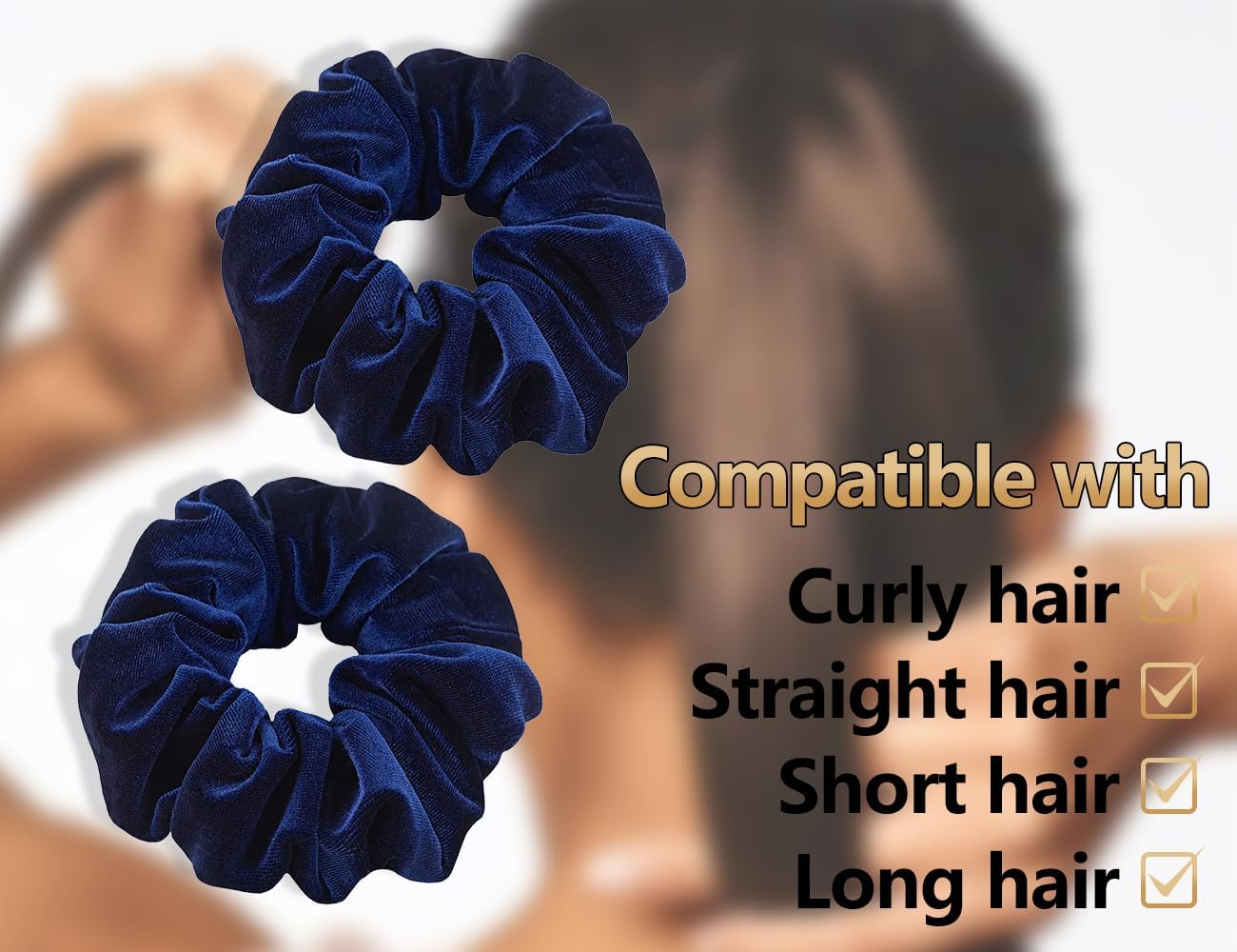 Emezddo Pack of 2 Hair Bobbles, Thick Scrunchies, Velvet Headband, Elastic Soft Headband, Fashion Headband, Cute Hair Accessories, for Long or Curly Hair, Women and Girls (Navy Blue) image number 1