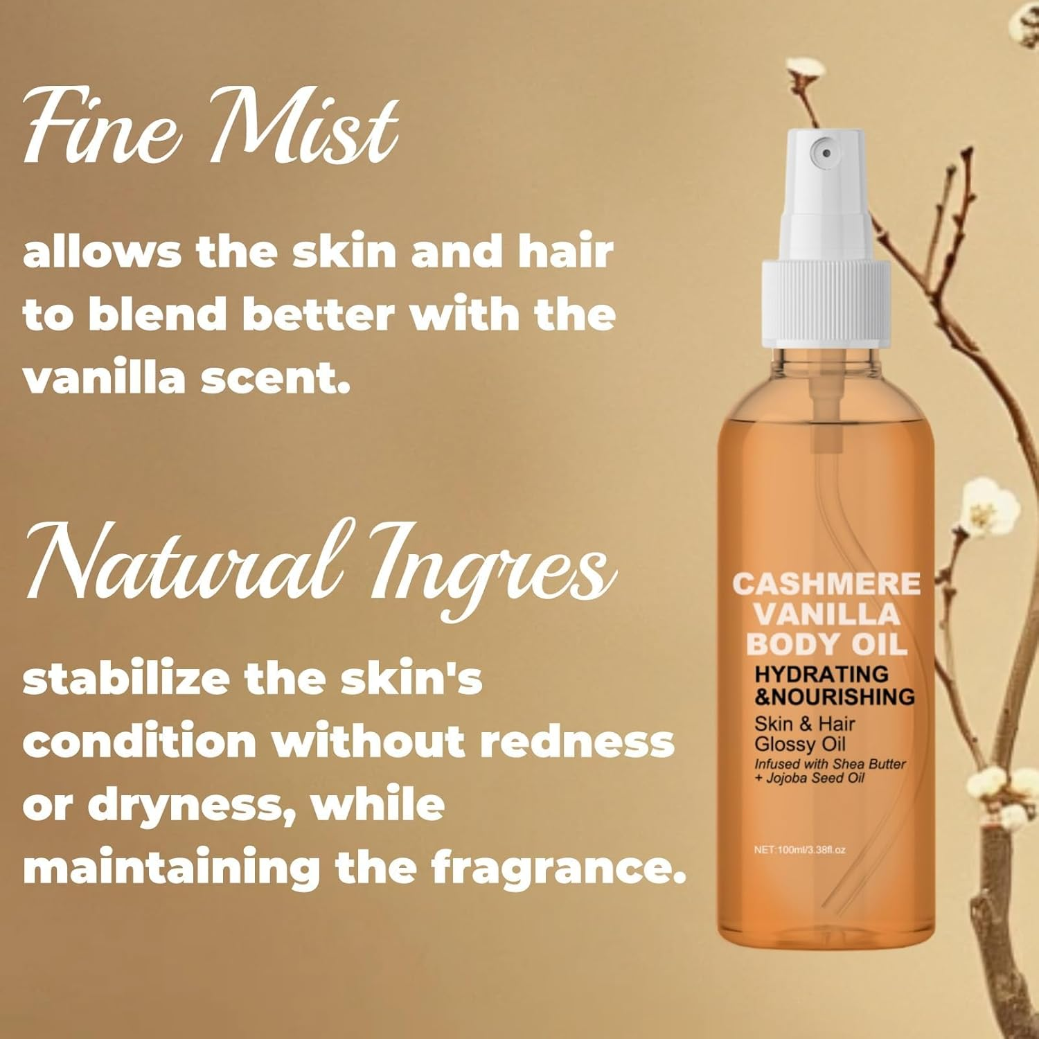 Vanilla Cashmere Body Oil,Cashmere Vanilla Body Oil,Moisturizing & Hydrating Body Oil,Vanilla Cashmere Spray,For Dry Skin and Hair. (2Pcs) image number 2