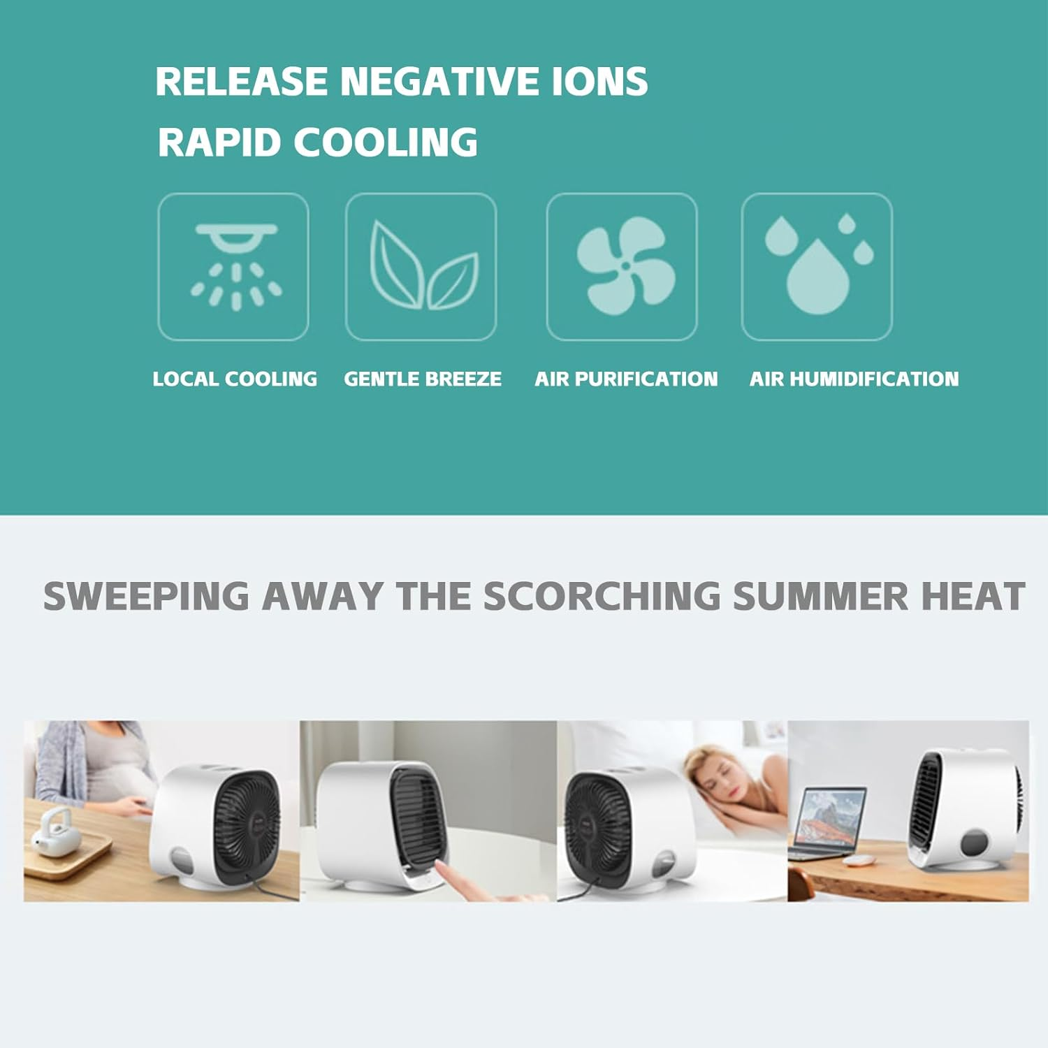 Annuoyi Portable Air Cooler | Multi-Speed Portable Fan | Quiet Cooling Technology | Ideal for Home Office & Travel Use image number 4