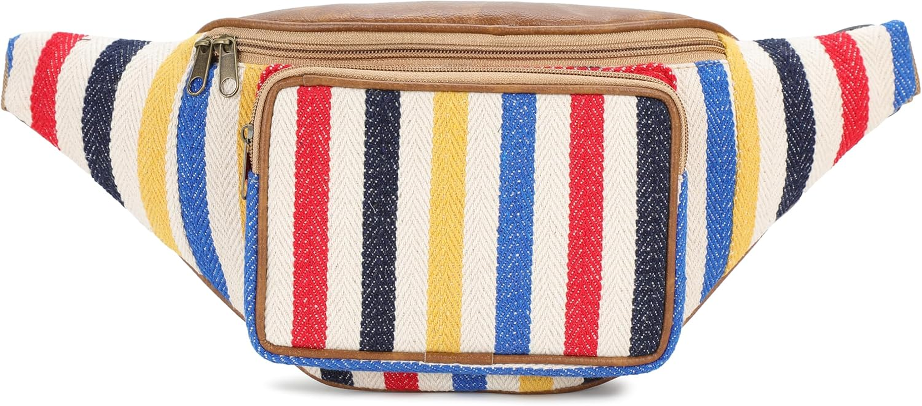 K London Fanny Pack|Multicolour Striped Canvas Waist Bag| PU Leather Adjustable Money Belt| Waist Bag for Men and Women | Unisex Money Belt (STRP_P) (11705_Multicolor), Cream Black, One Size, Fashion image number 6