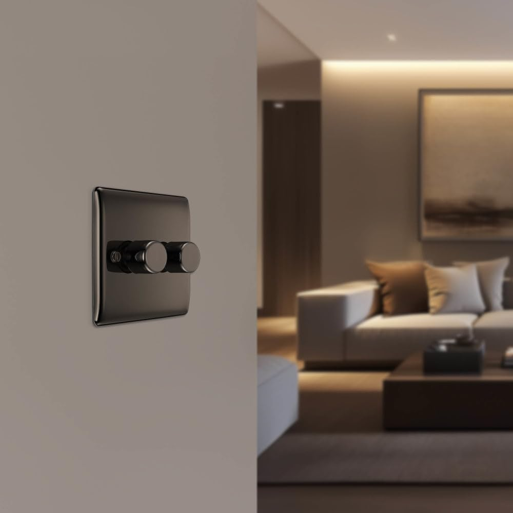 BG Electrical Intelligent Double Wall Dimmer Switch, 2 Way, Raised Profile, round Edges, Nexus Metal, Black Nickel, 200W, NBN82 image number 2