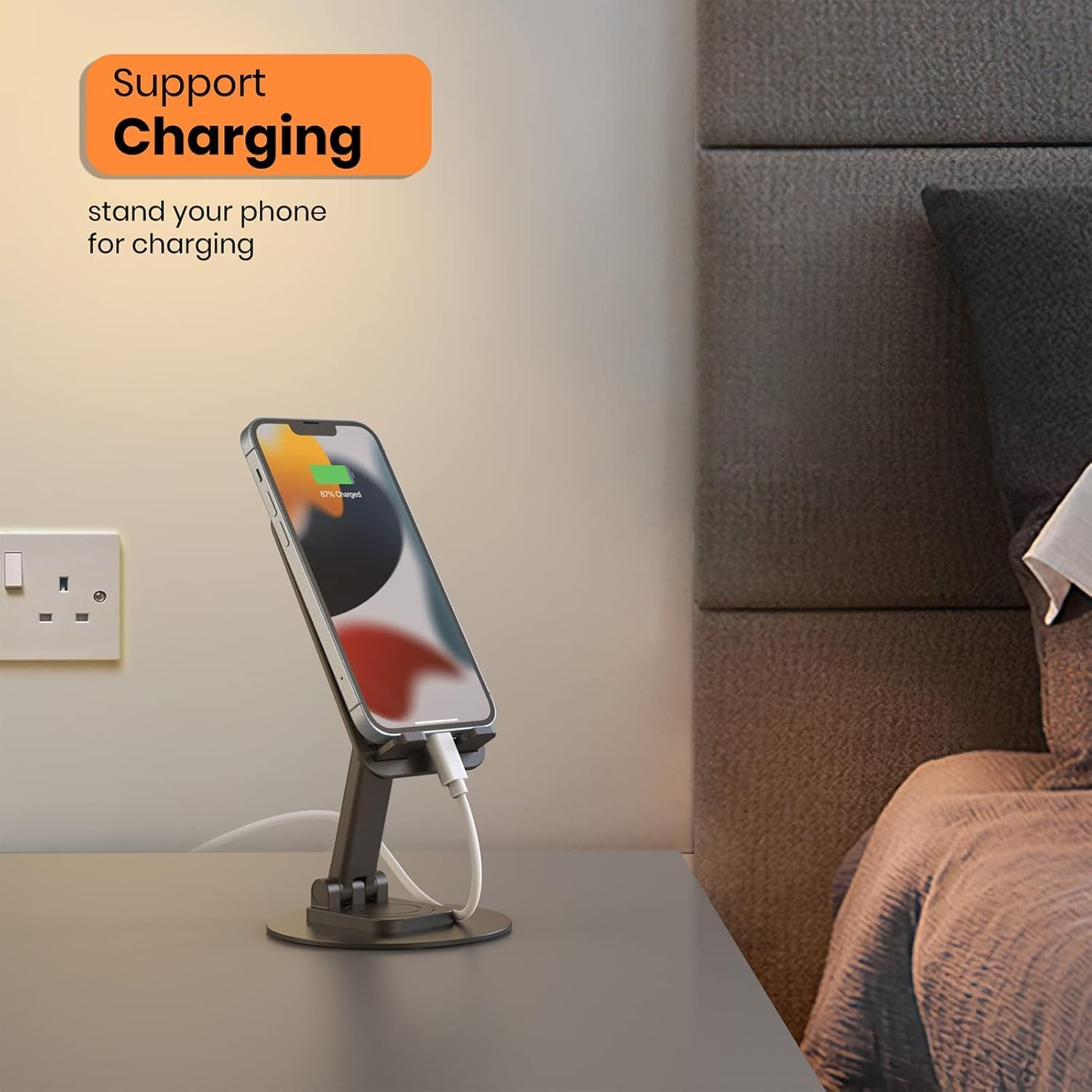 Phone Stand, Fully Foldable Angle Height Adjustable Phone Tablet Holder Stand Dock with 360&deg;Rotating Base, Cellphone Cradle Desktop Dock for Iphone 15 14 Pro Max, 13 12, 4-8 Smartphone & Tablet image number 1