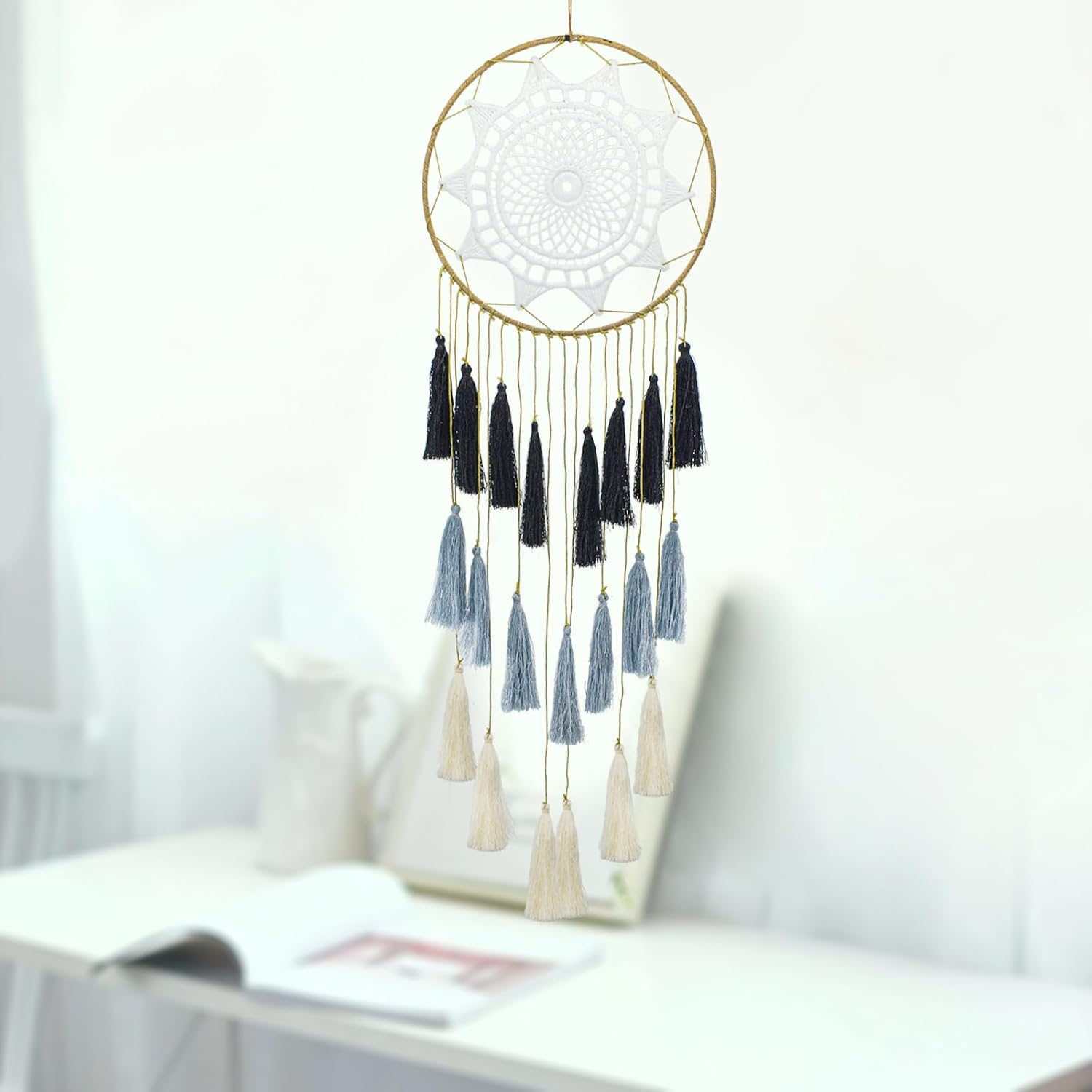 Mrmrkura Dream Catchers Wall Decor for Bedroom, Dreamcatcher Teen Bedroom Decor Boho Macrame Wall Hanging Home Decor, Sun Dream Catcher for Girls, Boys, Gift, Wedding (Black) image number 2