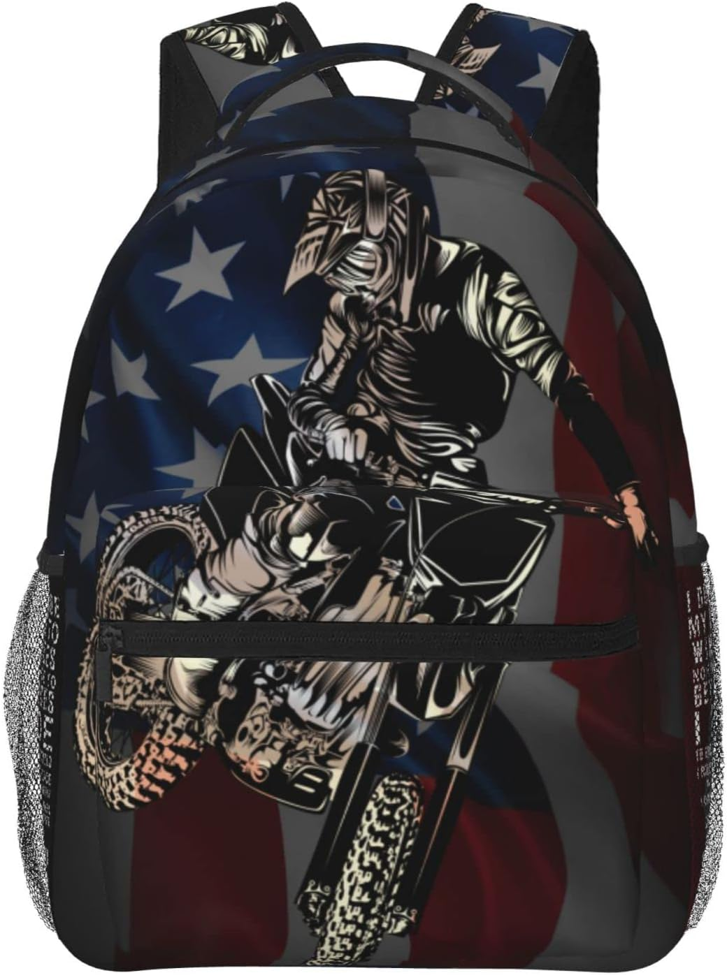 Furitou Motocross Dirt Bike American Flag Backpack Motorcycle Biker Double Shoulder Bag Laptop Bagpack for Men Women Bookbag for Work Camping Travel, Motocross Dirt Bike American Flag, One Size image number 6