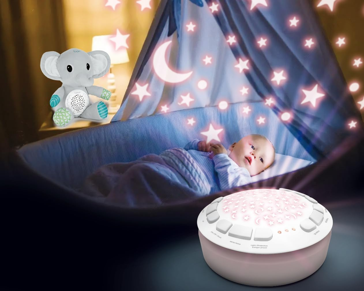 Baby Sleep Soother Lovely Elephant, Portable Soothing Sound Machine, Mom'S Heartbeat White Noise Machine, Night Light Projector with Lullabies and Sounds, Infant Stuffed Animal Elephant Toy Sleeping Aid, Plush Elephant Toy with Music for Boys Girls Toddlers Newborns image number 3