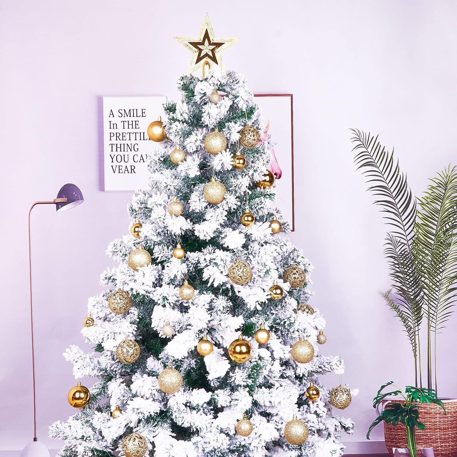 101Pcs Gold Christmas Ball Ornaments, Shatterproof Baubles Festive Wedding Hanging Decorations with Hooks for Christmas Tree Home Holiday Party Decor Birthday Gift (101PC Golden) image number 2