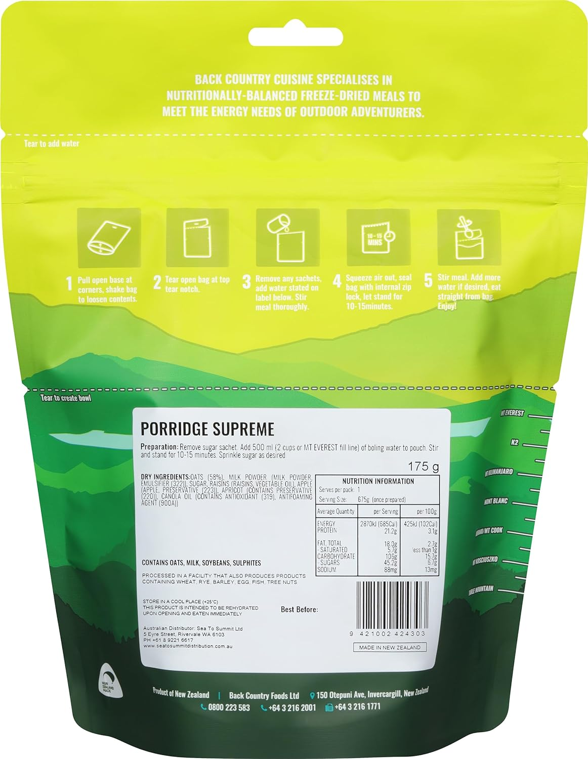 Back Country Cuisine Porridge Supreme 2-Serve 175G Freeze-Dried Meal