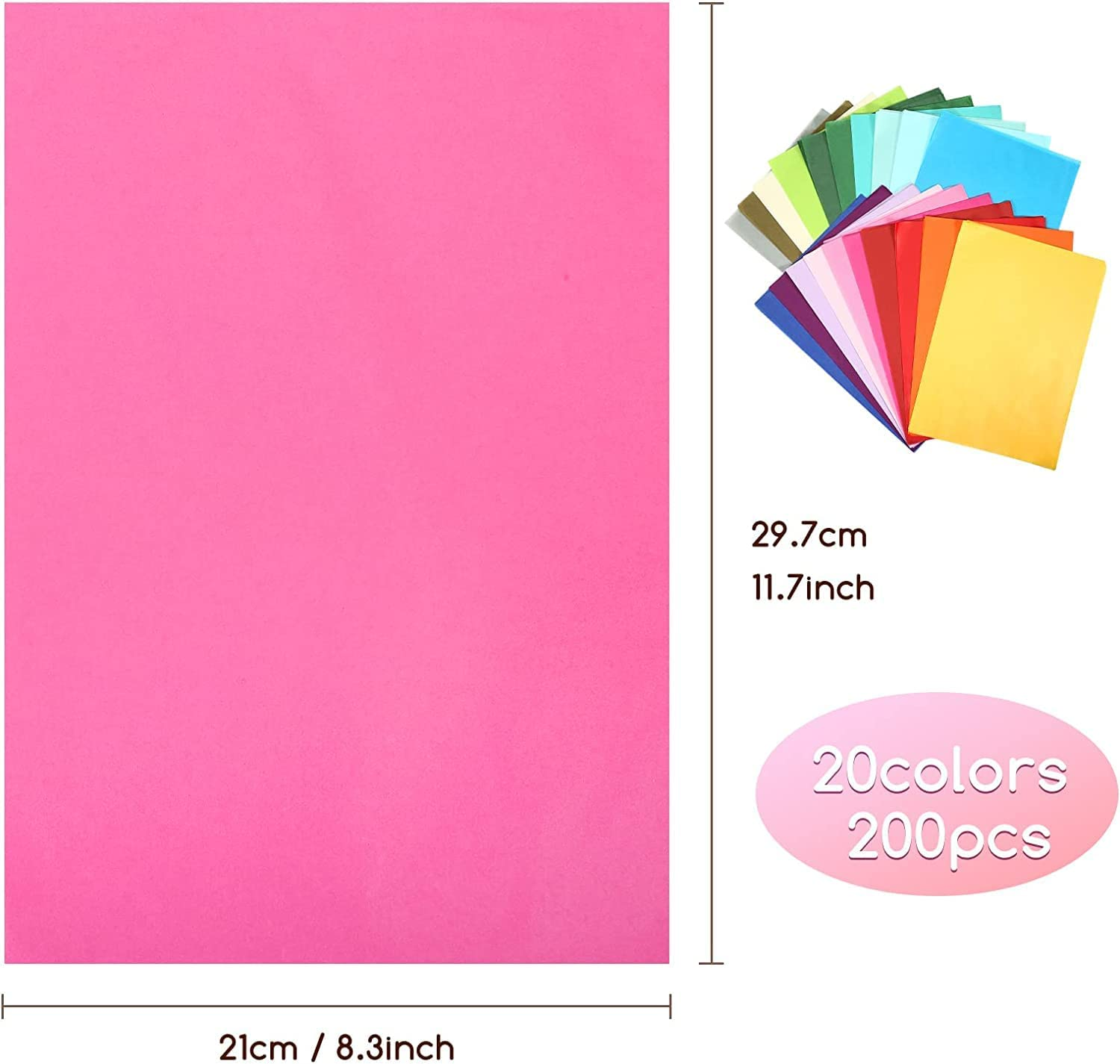 LEMESO 200 Sheets 20 Assorted Art Tissue Paper, 8 X 11 Inches (A4), 20 Colors, Gift Wrapping, DIY Art Creation, Party Decorations image number 1
