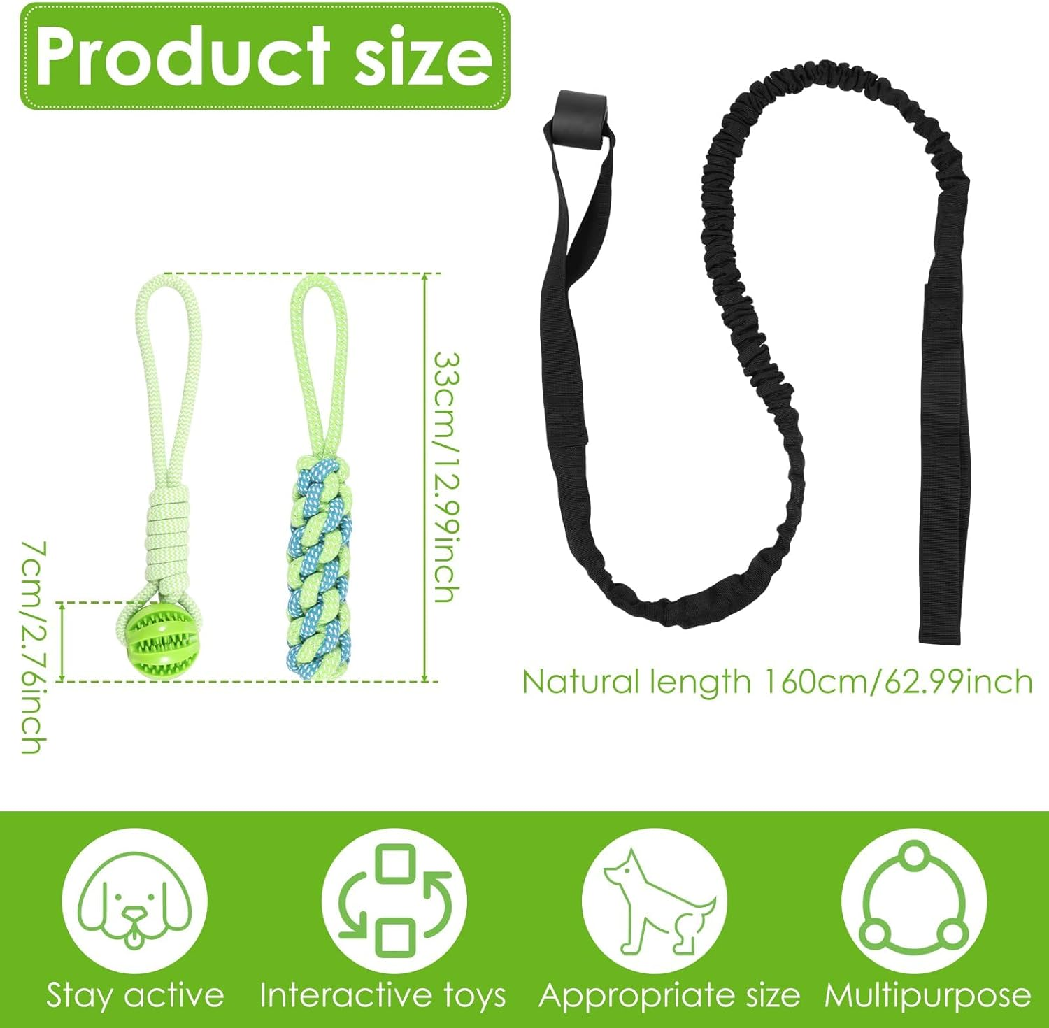 Tug Toys for Dogs, Interactive Dog Cotton Rope Toys Set with Tether, 2 Chew Ropes, and 1 Puzzle Ball, Dog Bungee Rope Toys for Small/Medium/Large Dogs Indoor Outdoor Activities image number 6