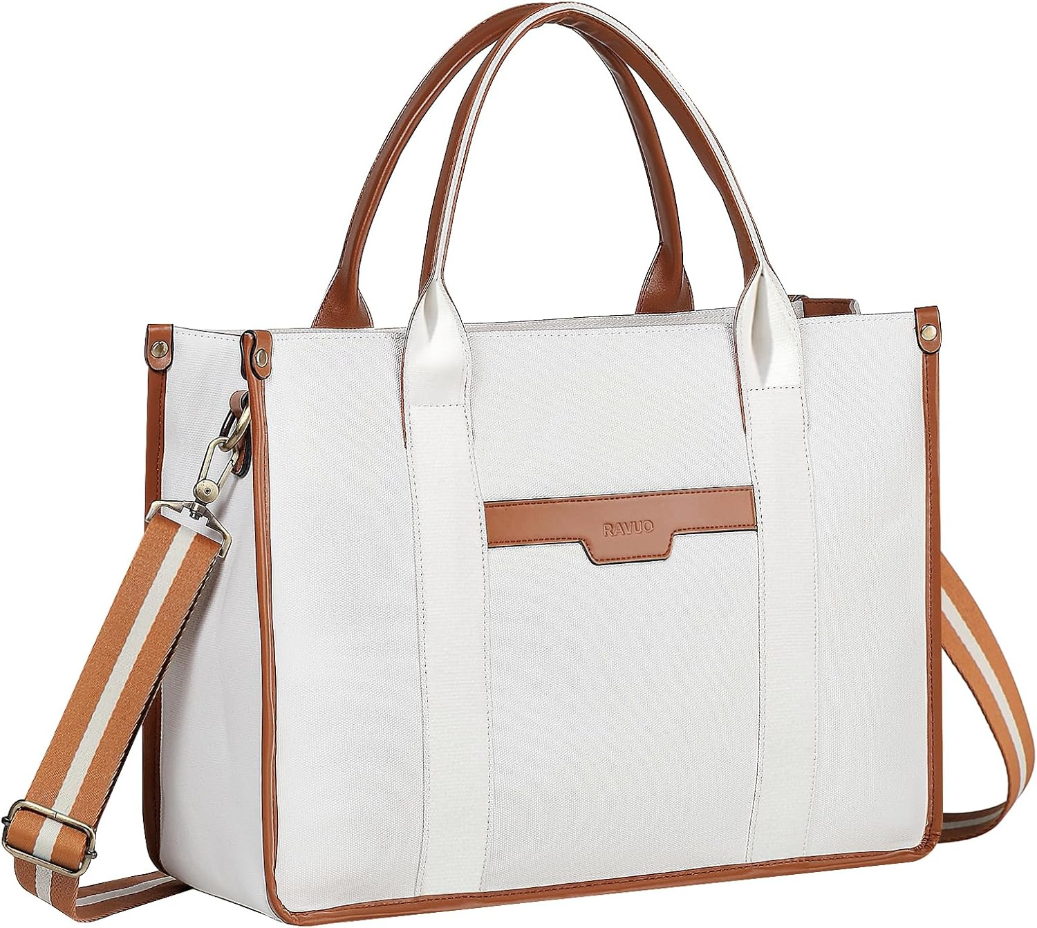 Laptop Tote Women,Ravuo 15.6Inch Ladies Canvas Computer Teacher Handbag Business Briefcase for Colleage W Detachable Shoulder Strap