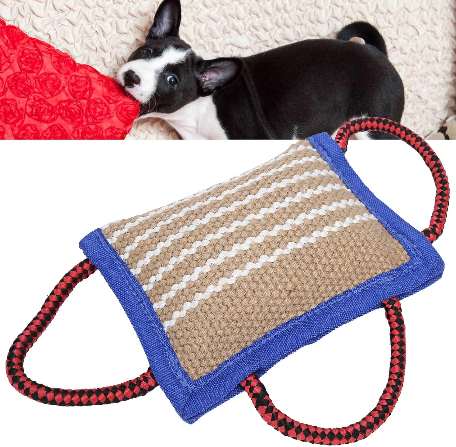 Dog Training Bite Pillow, Linen Tough Dog Tug Toy with 3 Durable Handles, Tough Puppy Training Tug Toy Dog Bite Pillow Dog Bite Sleeves for Medium to Large Dogs Playing