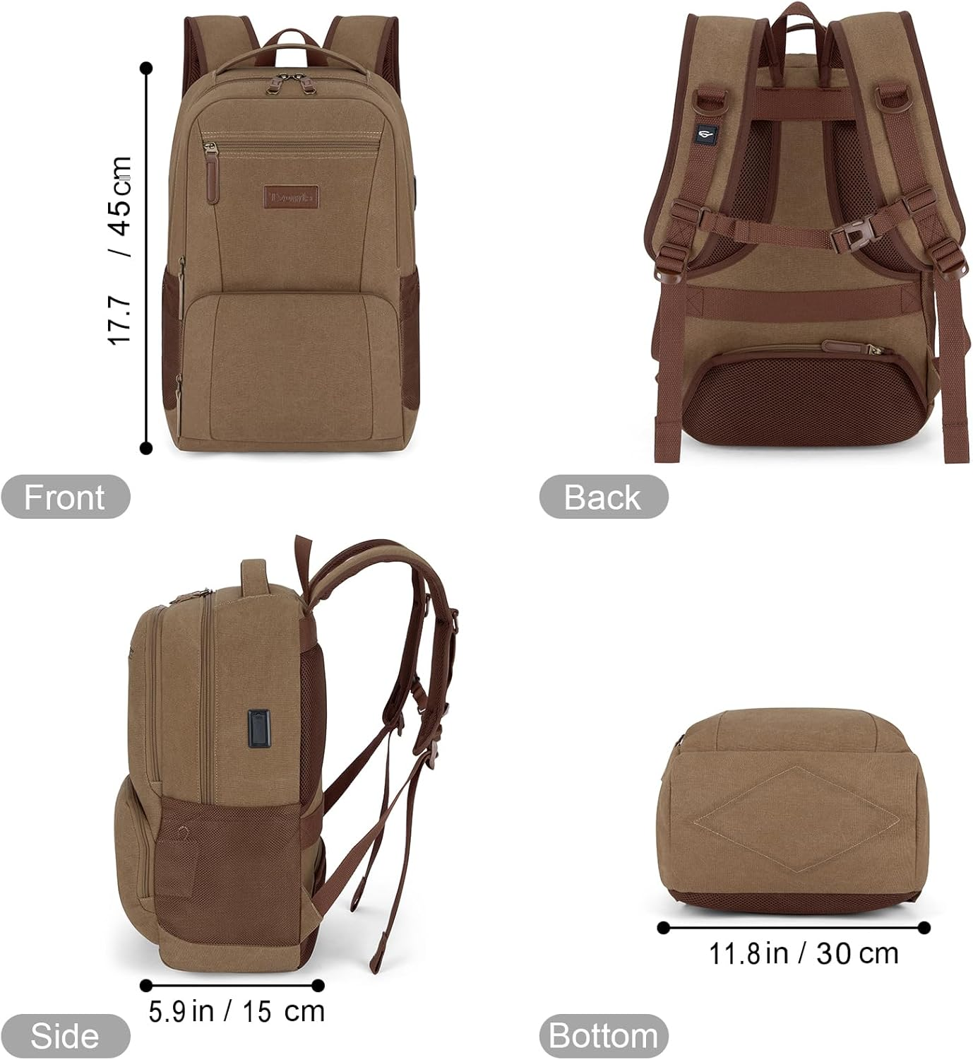 Tzowla Canvas Laptop College Backpack for Men and Women,Travel Work Vintage Rucksack with Usb/Type-C Charging Port,Lightweight Bookbag Hiking Casual Daypack Backpacks Fit 15.6 Inch Notebook image number 2