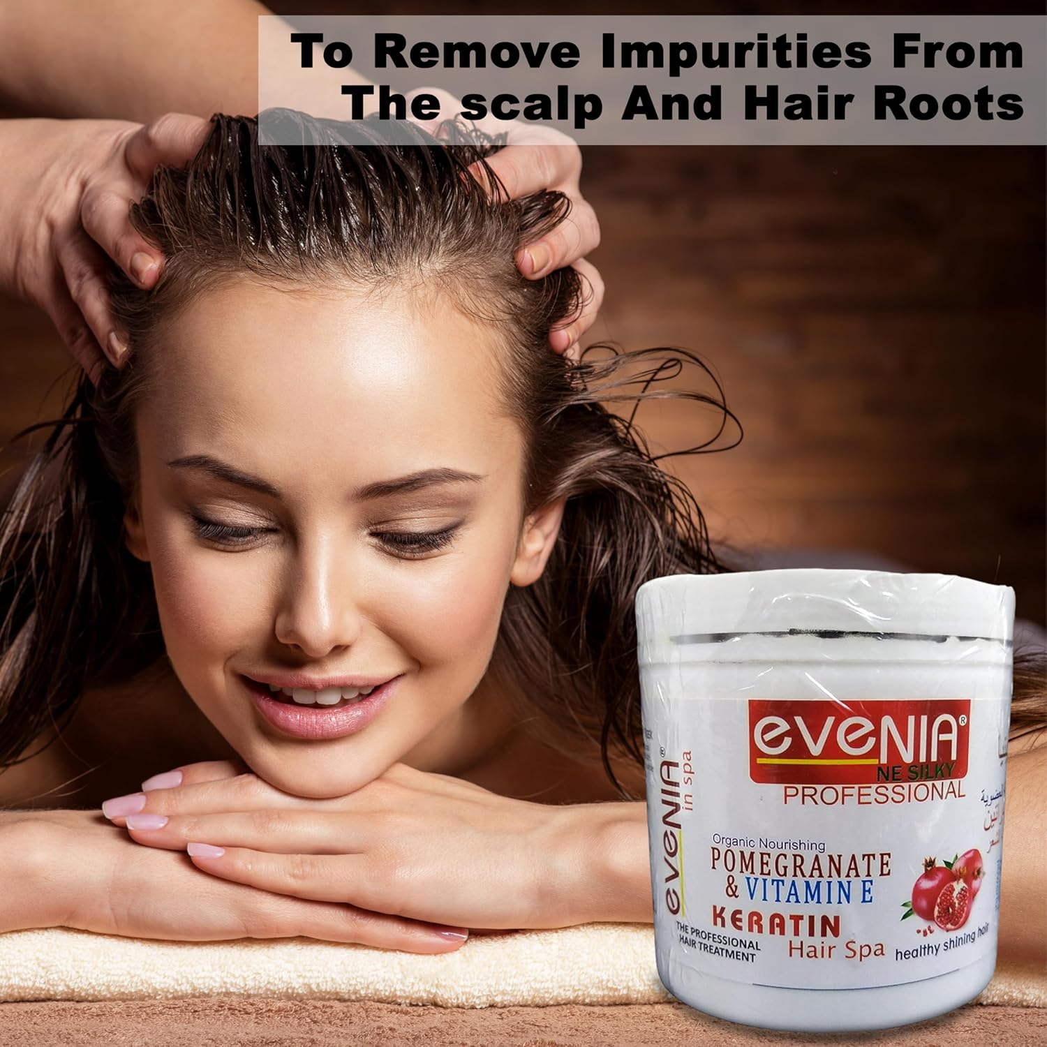 EVENIA ORGANIC NOURISHING KERATIN HAIR SPA with POMEGRANATE & VITAMIN E for HEALTHY SHINING HAIR for PROFESSIONAL BEAUTY PARLOUR SALOON or HOME USE image number 3