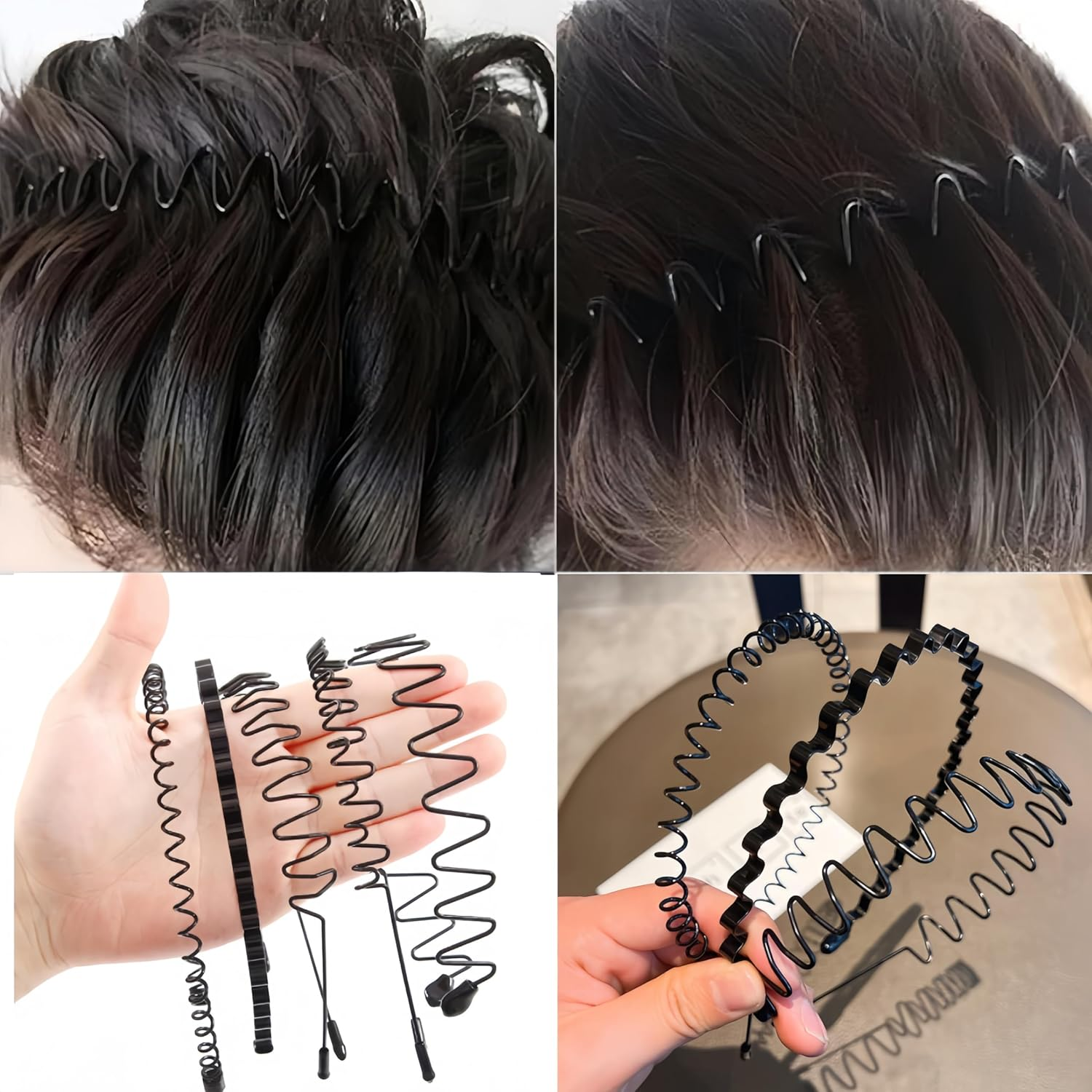 Aknebriax 10 Pieces Hair Band for Men Women'S Hair Hoop Clips, Unisex Black Wavy Headband for Hair Accessories Bands Simple Elastic Non Slip Headbands Headwear for Outdoor Sporters. image number 2