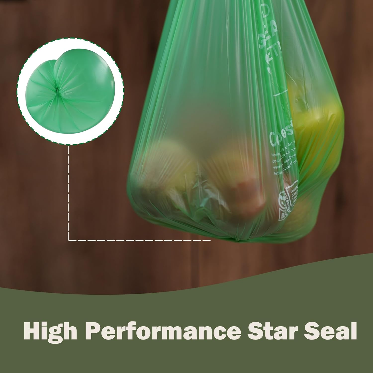 Compostable Bin Liners 6 Liter Extra Thick 0.6 Mils, Biodegradable Food Scrap Waste Bags with US BPI ASTM D6400 and Europe OK Compost Home Certified 80 Couts image number 1