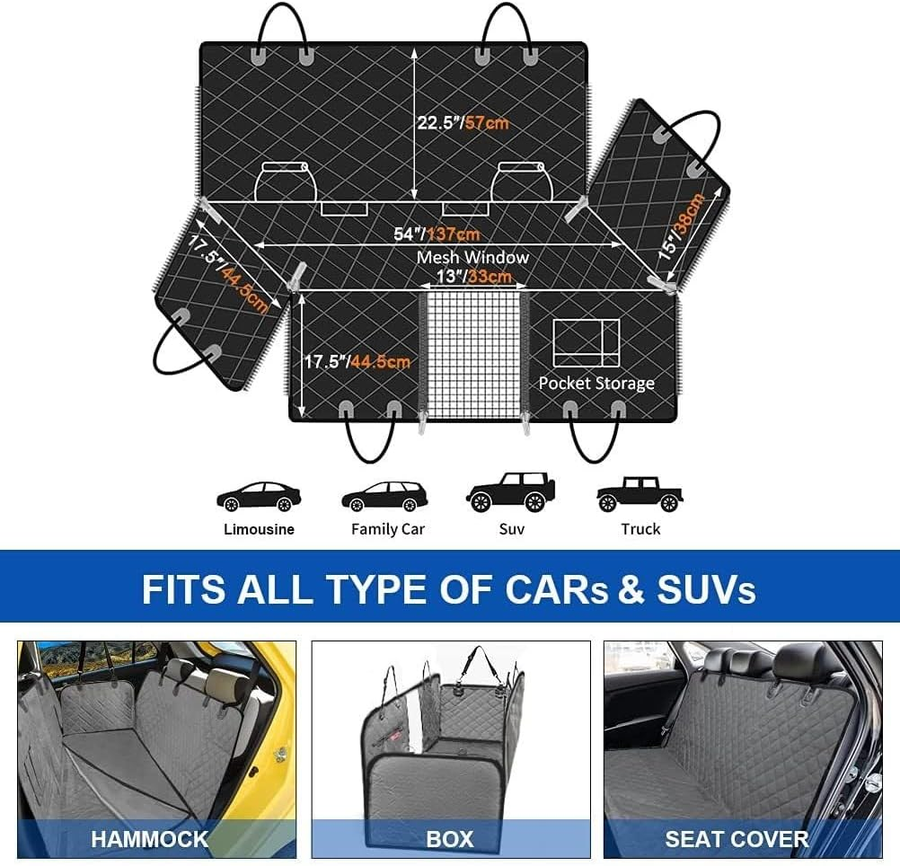 Dog Car Seat Cover for Back Seat, 7-In-1 Waterproof Pet Seat Protector &ndash; Hammock, Bench Cover, Cargo Liner &ndash; Heavy-Duty 600D Oxford Fabric,Scratchproof, Non-Slip,Universal Fit for Cars, Suvs &Trucks image number 2