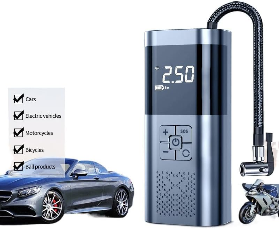Portable Car Tire Inflator Air Compressor Car Tyre Pump Digital Display 150PSI Tyre Inflator Cordless Dual-Pump Pneumatic Rechargeable Battery USB Type-C for Cars, Motorcycles, Bikes, Balls