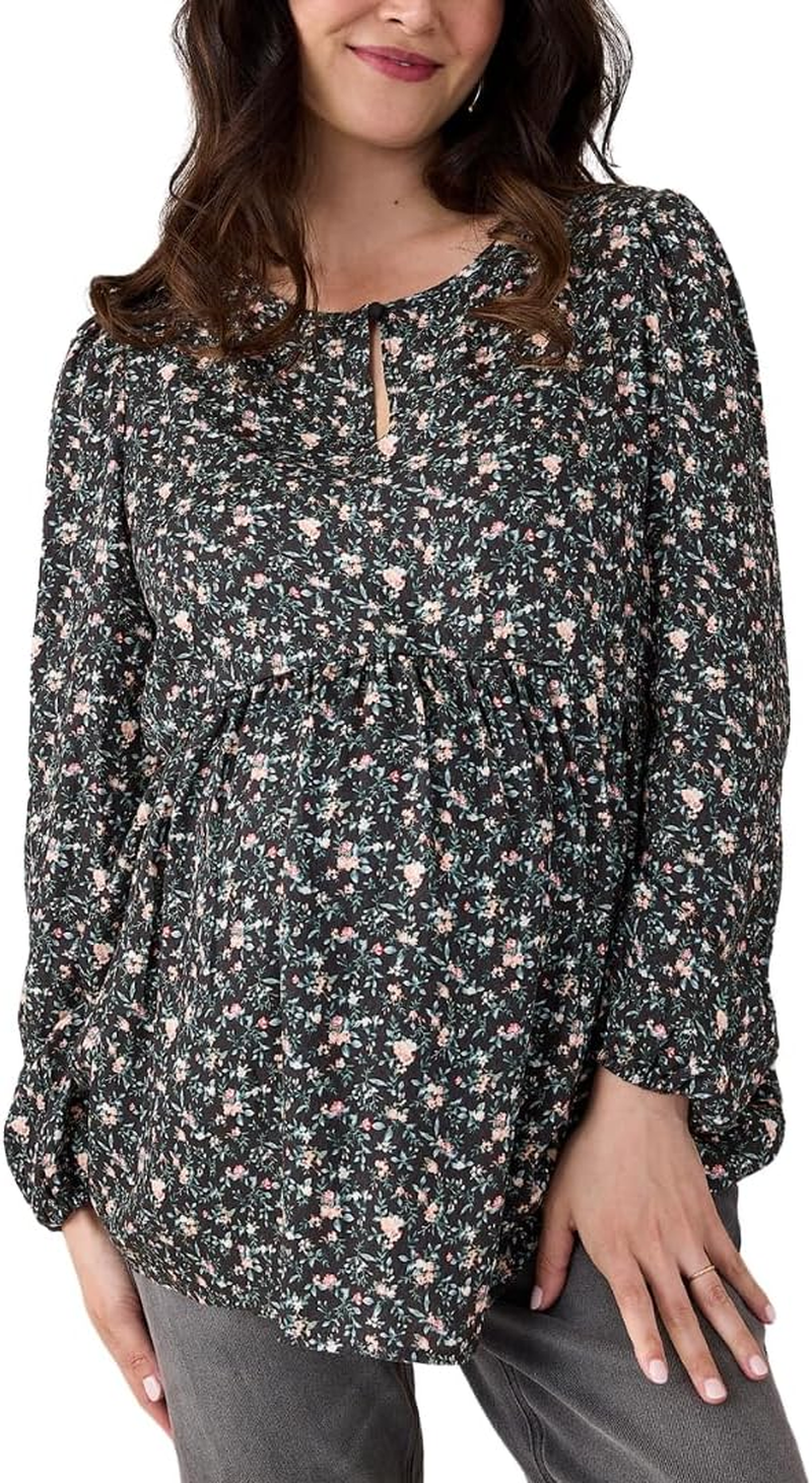 Motherhood Maternity Women'S Long Sleeve Empire Waist Keyhole Woven Pregnancy Blouse