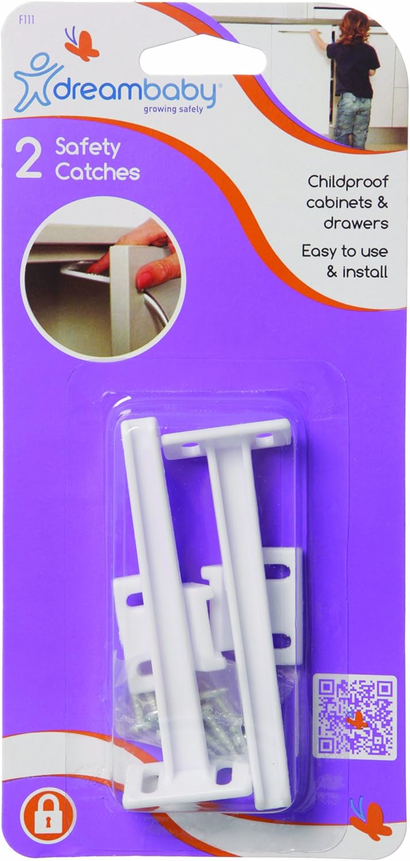 Dreambaby Safety Catches - Child Proofing Cabinet & Drawer Latches - White - 2 Pack image number 3