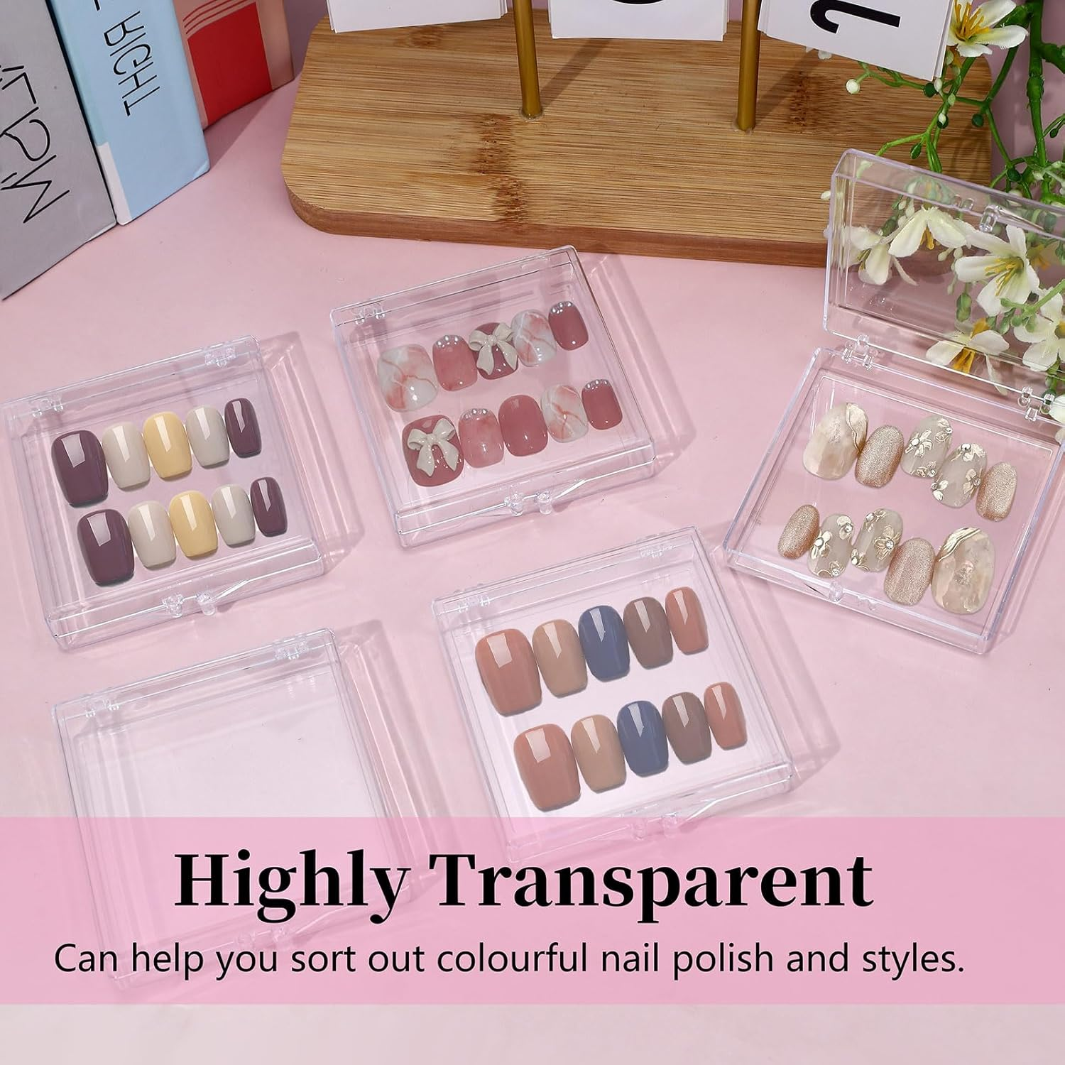 Koceci 8 Pack Press on Nail Organizer, Nail Packaging for Press Ons, Clear Plastic Fake Nail Holder Organizer Acrylic Nail Display Storage Box for Nail Business Art Salon (Transparent) image number 2