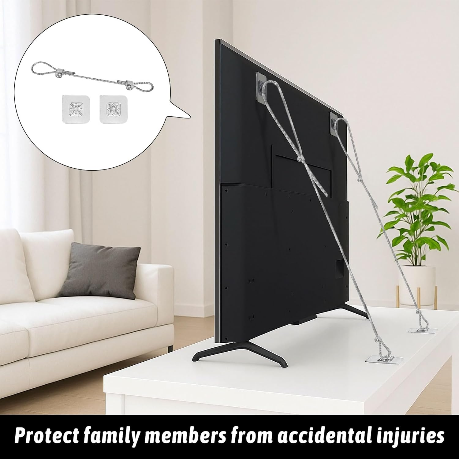 TV Anchors for Baby Proofing, 2Pcs Furniture Anchor Straps, Wall Anchors for Furniture, Adjustable TV Safety Straps, No-Drill Adhesive Strap Anchor Kit for TV, Wall Cabinet, Dresser Stand