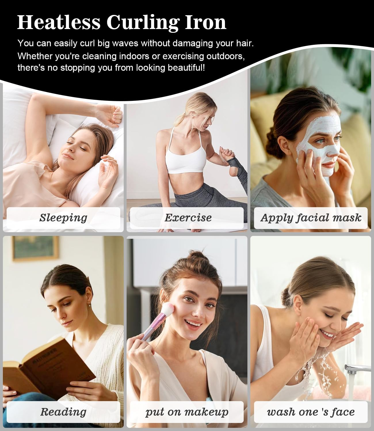 Curlers, Heat Free Curls, Hair Curlers, Overnight, Heatless Curling Band, Velvet, Night with Curling Band, DIY Hair Curler, No Hair Set, Hair Band, Wavy Shapers for Medium Hair image number 3