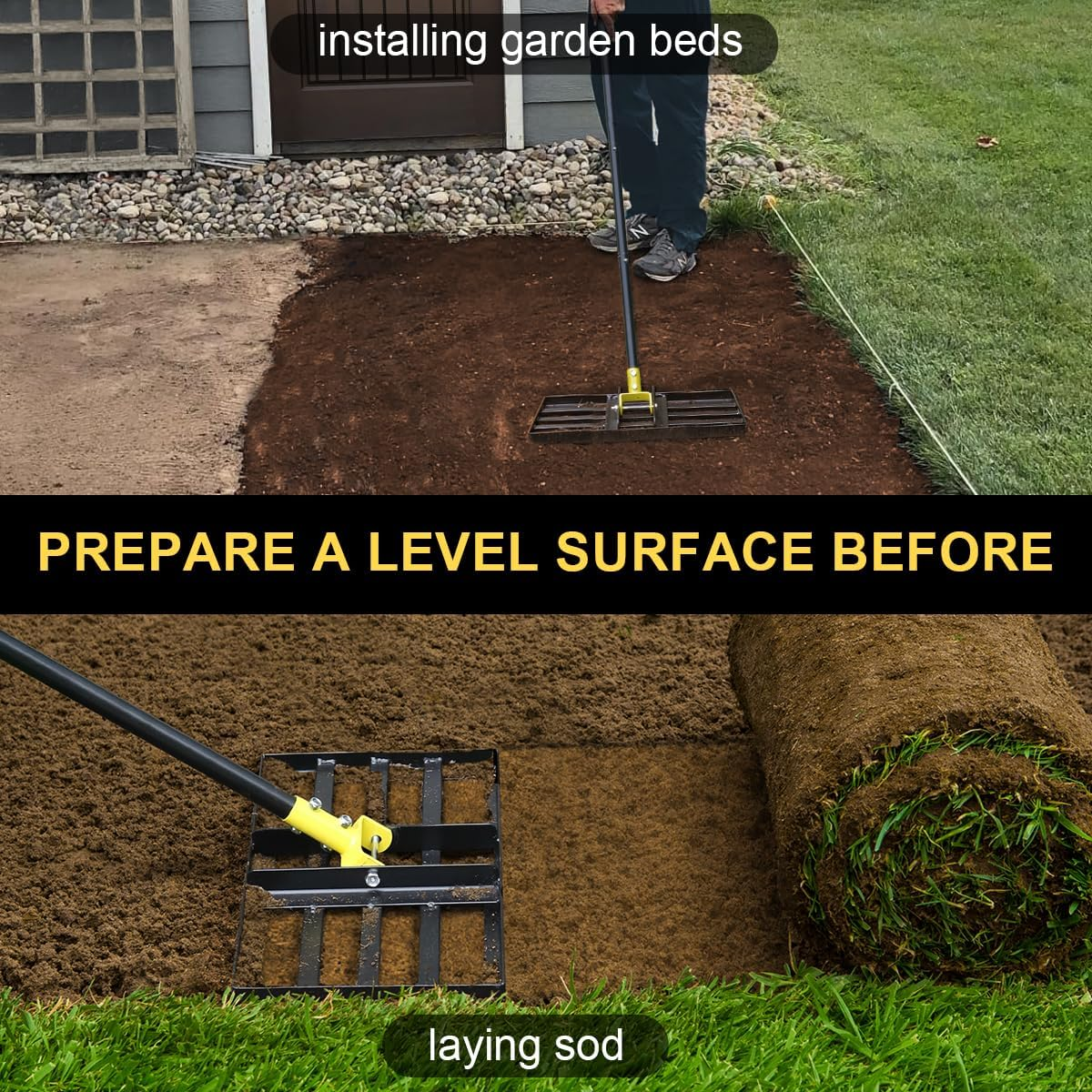 Colwelt Lawn Leveling Rake17 X10, Lawn Leveler Rake with Great Leveling Accuracy, Leveling Rake for Soil with 77&rsquo;&rsquo; Adjustable Curved End Grip Handle, Lawn Leveling Tool Yard Leveler for Leveling Soil image number 3