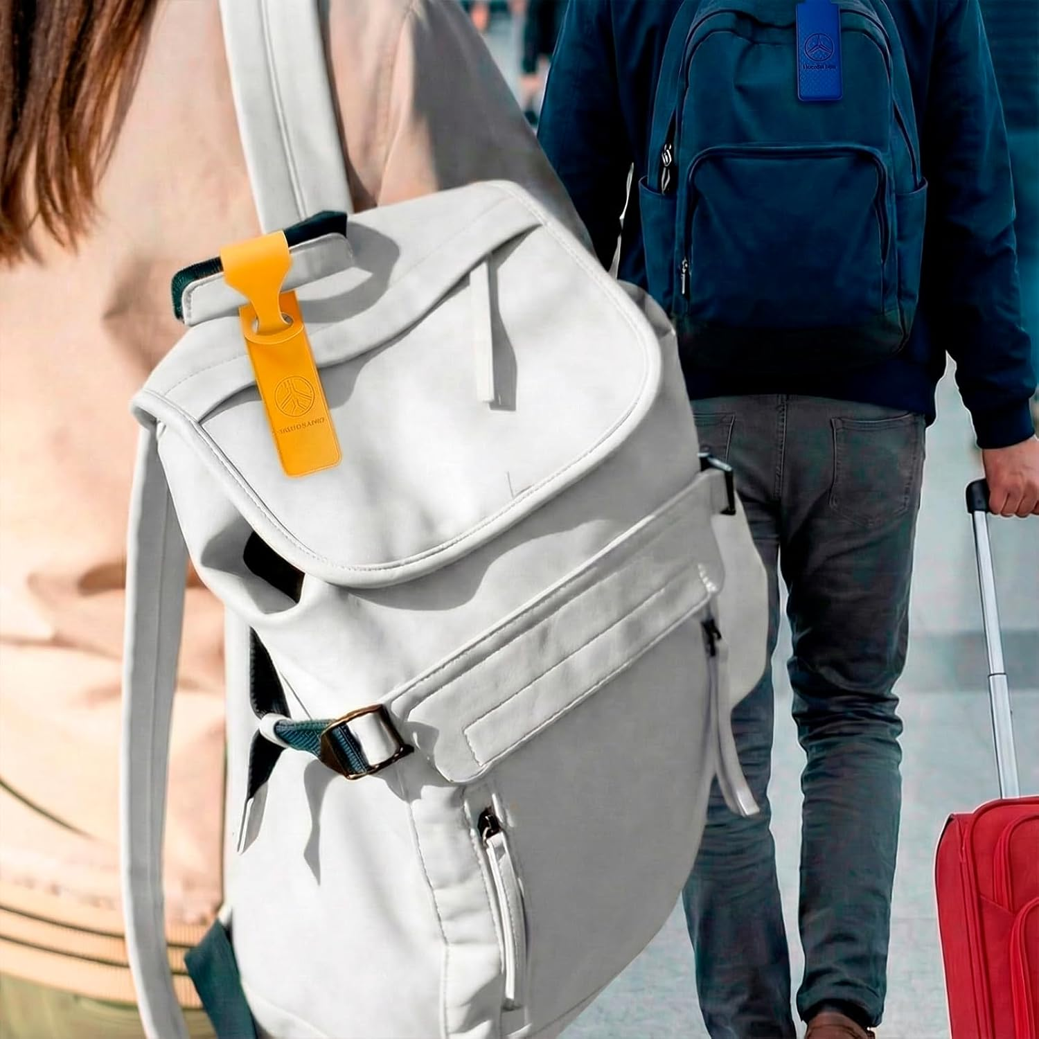 Luzcauwy 4Pcs Leather Luggage Tags - Privacy Flap Suitcase Labels for Travel - Durable ID Name Card Holder - Waterproof Accessories for Backpack Handbag School Bag - Multi Colour Set