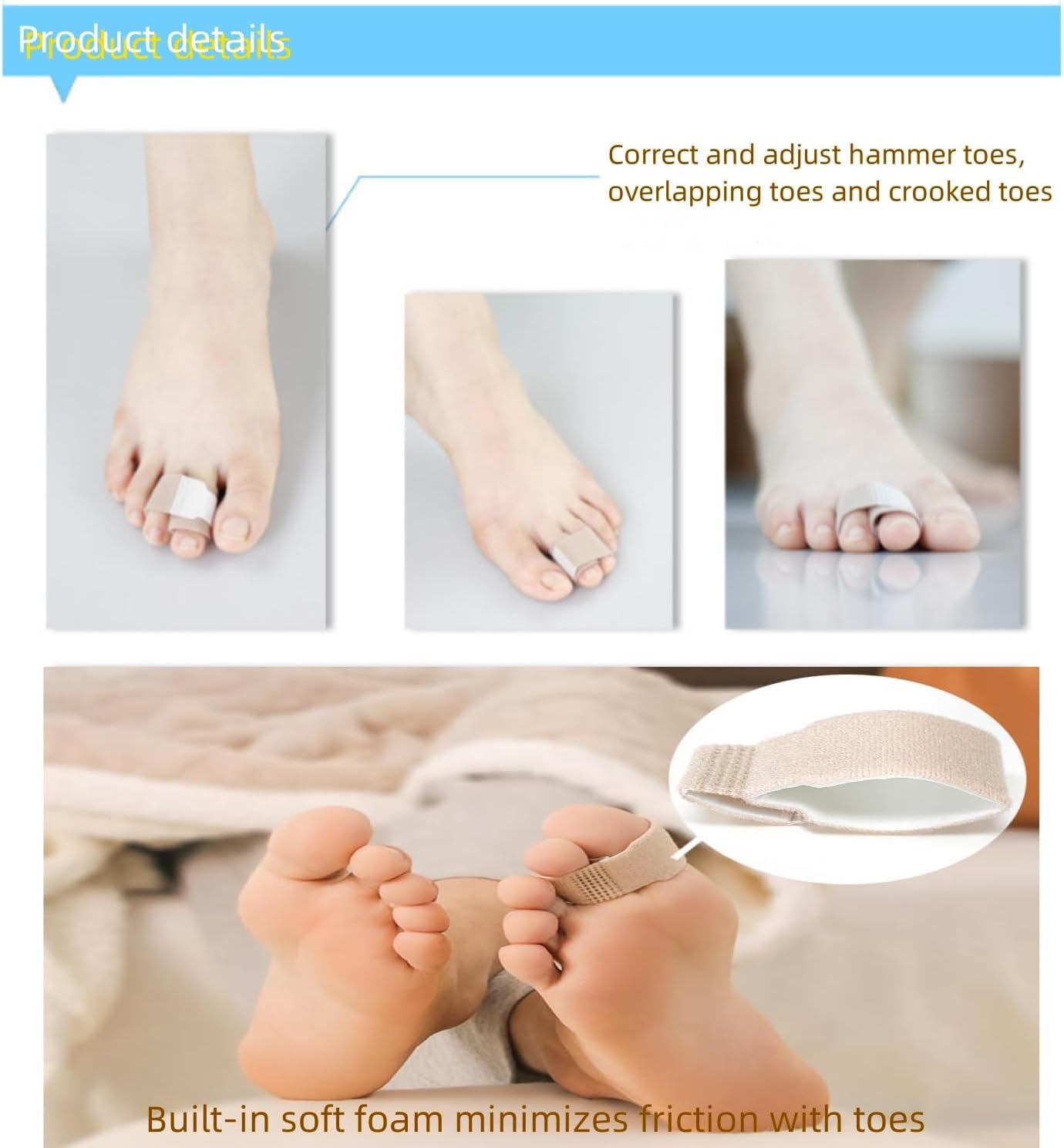 Fabric Hammer Toe Corrector, 10 Pack Toe Splints, Toe Corrector, Toe Wraps for Curled Toes, Crooked Toes and Hammer Toes image number 3