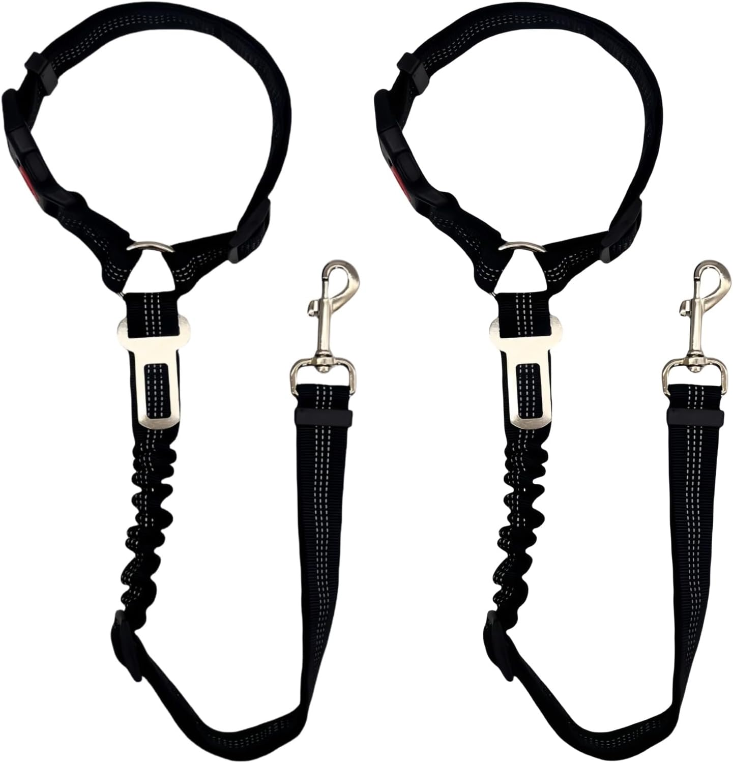 Castaic 2-In-1 Dog Seat Belt and Leash, 2 Pack Pet Safe Guard Car Seat Belt, Adjustable Seatbelt Headrest with Nylon Fabric Reflective Stripe (Black) image number 1