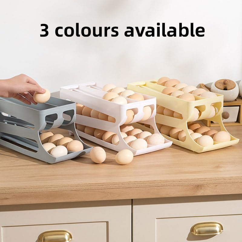 AIMALL Three-Layer Slide-Type Egg Storage Box, Automatic Rolling Design, Space-Saving Refrigerator Organiser with Anti-Fall Rounded Edges &ndash; 14.17X5.35X5.35 Inch - Grey image number 4