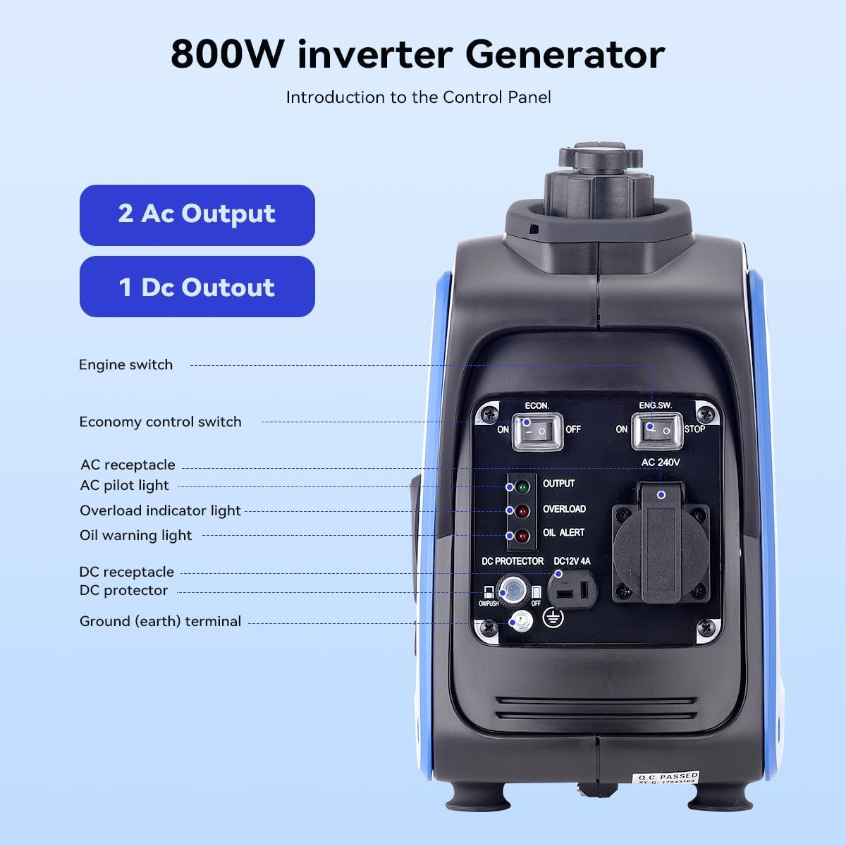 Gentrax 700 W Portable Inverter Generator &ndash; 800 W Peak Output, Pure Sine Wave, Lightweight Petrol Generator with Fuel-Efficient Engine for Camping & Home Backup image number 2