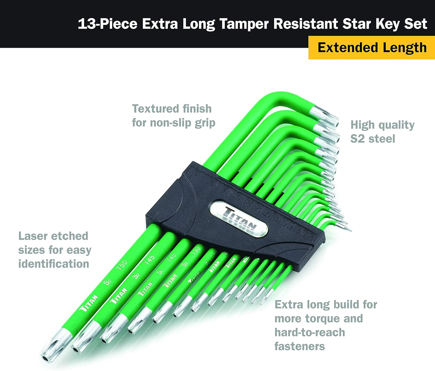 Titan 12715 Extra-Long Arm Tamper Resistant Star Key Set - 13 Piece, Green image number 2