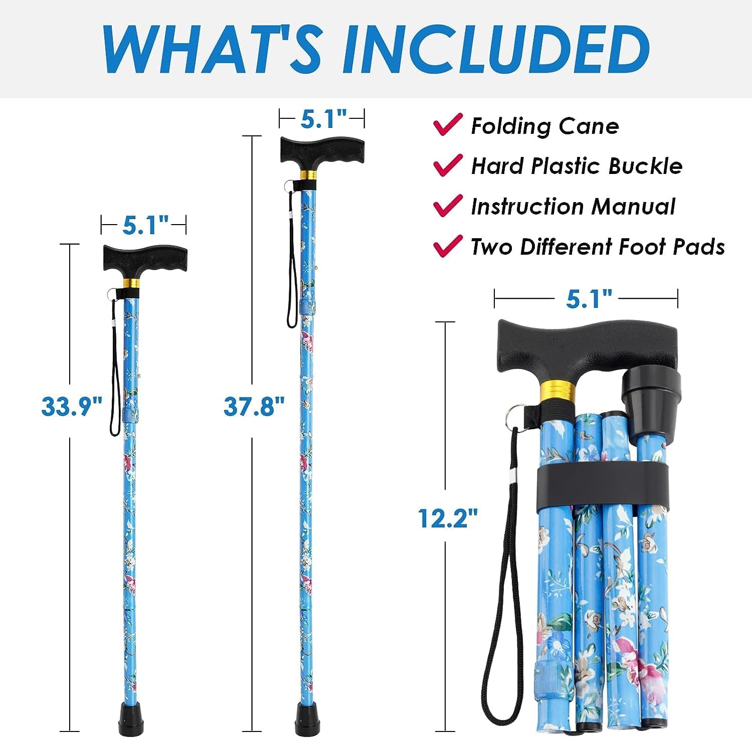 Senior Folding Cane, Hiking Cane, Hiking Cane, Senior Folding Cane, Senior and Adult Folding Cane, Mobility Aid, Men'S and Women'S Folding Pocket Cane (Blue)