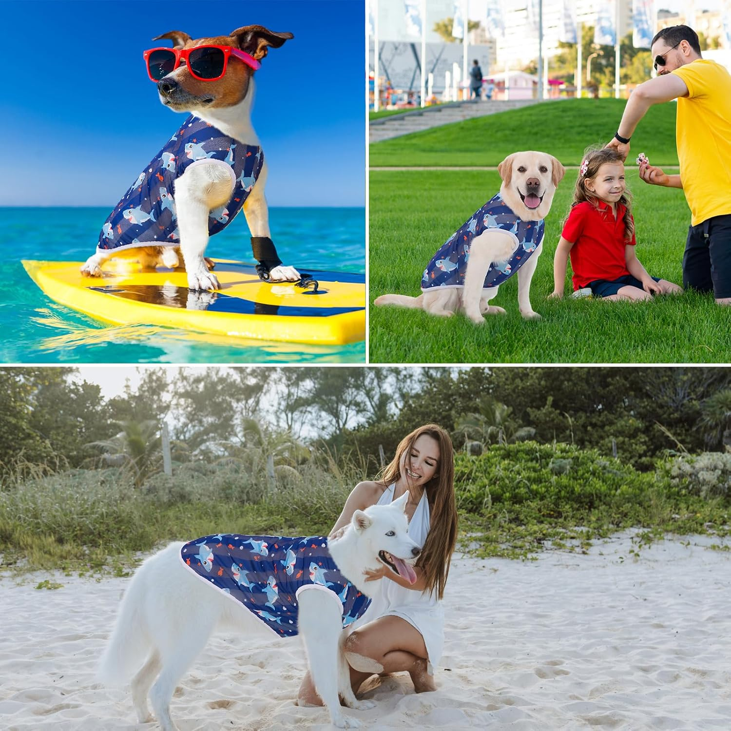 Dog T-Shirt, Cool Vest for Dogs, Lightweight Summer Shirt for Large Dogs, Ultra Thin Stretchy Dog Shirt, UV Protection, Breathable Shirts for Medium and Large Dogs, 3D Shark Print, Beachwear image number 5