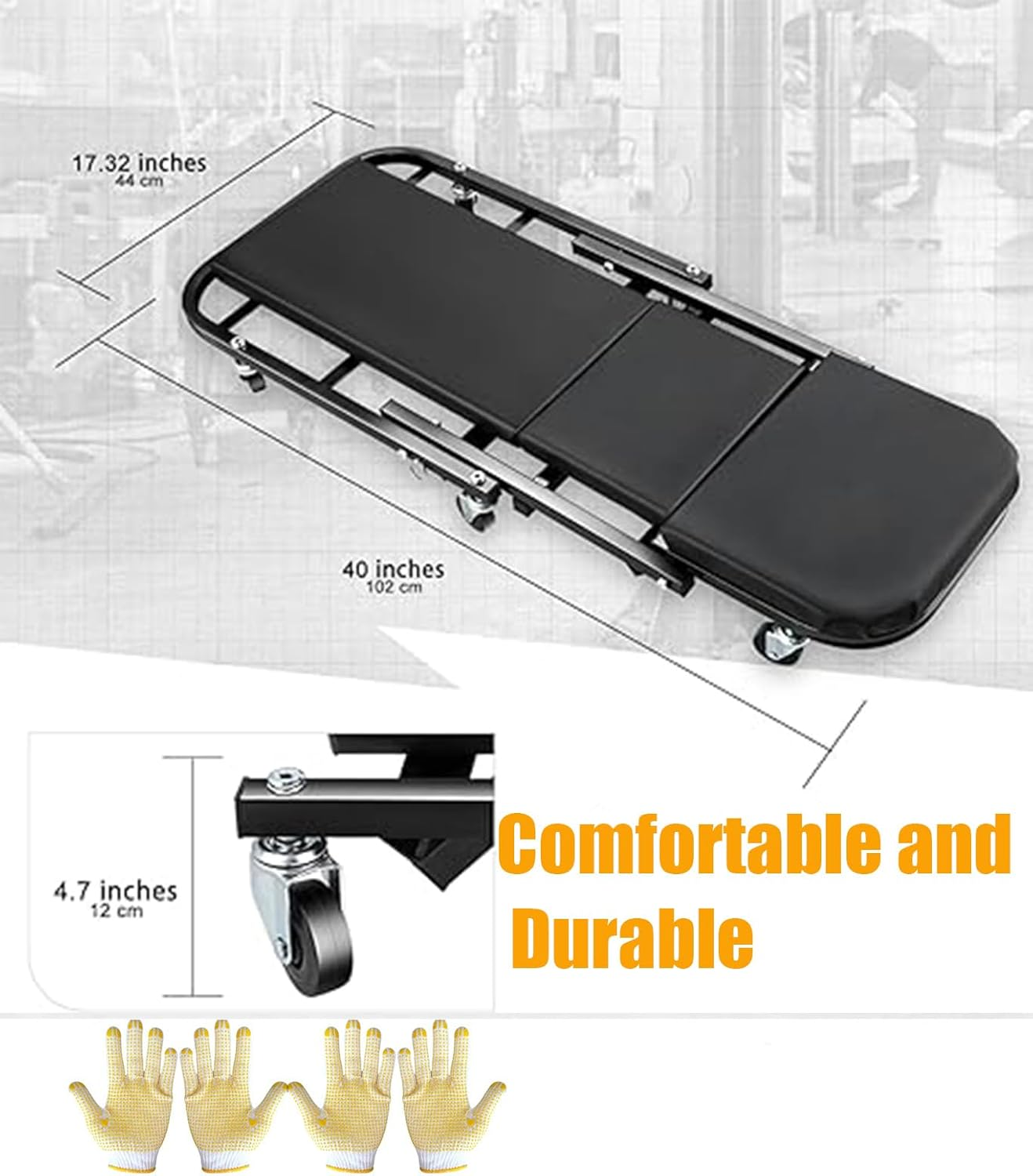 36 Inches 2 in 1 Z Creeper Seat 300 Lbs Capacity Garage Chair Adjustable Rolling Folding Car Creeper with 6 Pcs Wheels, Black, Modern Style image number 1