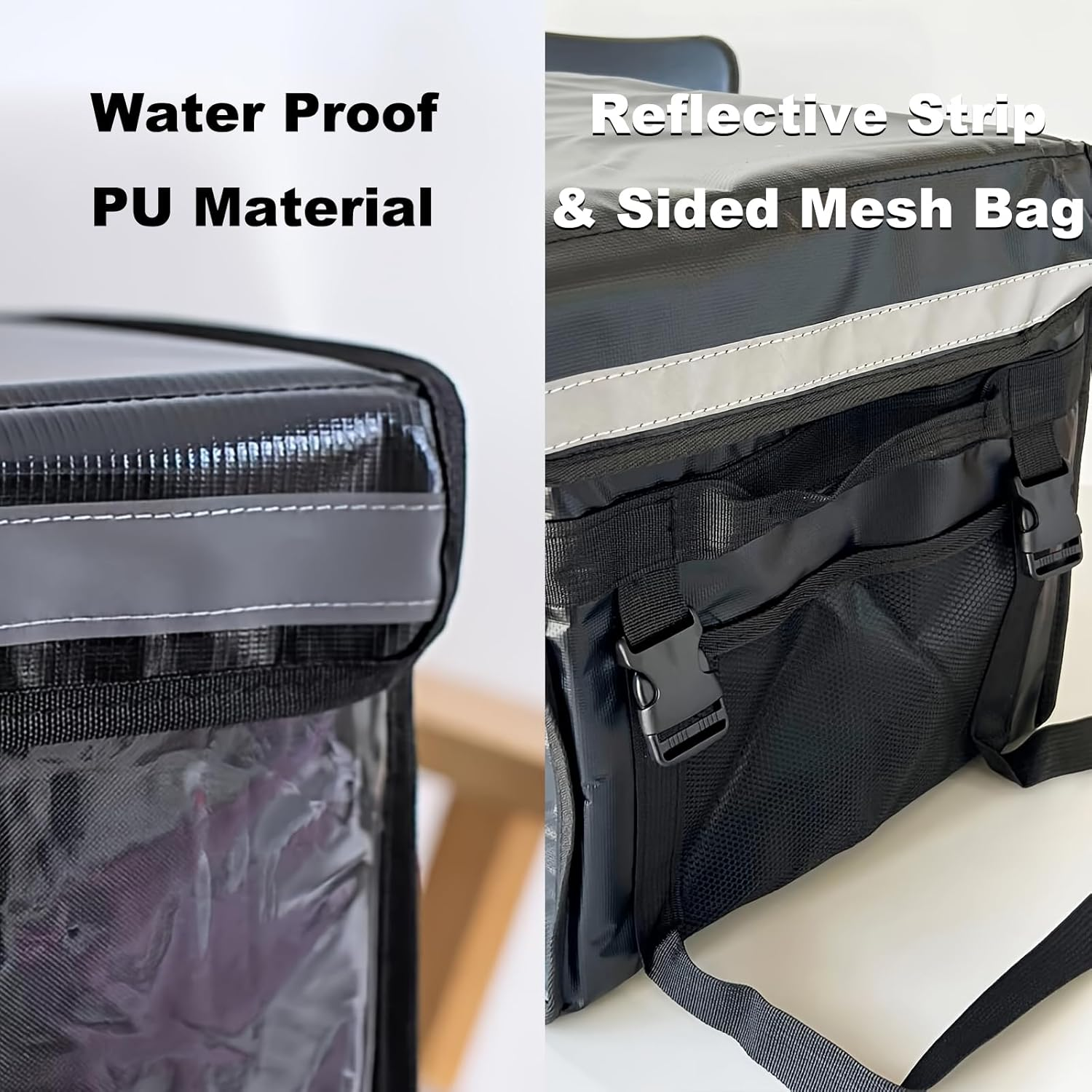 Kitchess Commercial Thermal Insulated Food Delivery Bag with Bike Rear Rack, 62L Large Pizza Delivery Bag with Divider & Cup Holder, Fit for Uber-Eats, Doordash, Pizza, 50X38X38Cm image number 4