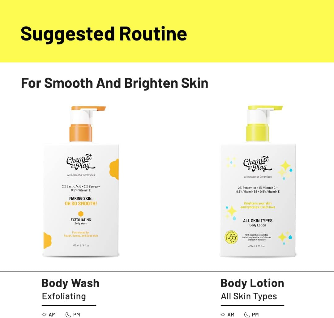 Chemist at Play Brightening Body Lotion with Ceramides for All Skin Types | 2% Pentavitin + 1% Vitamin C + 0.5% Vitamin B5 + 0.5% Vitamin E | for Bright, Moisturized and Glowing Skin | 473 Ml image number 3