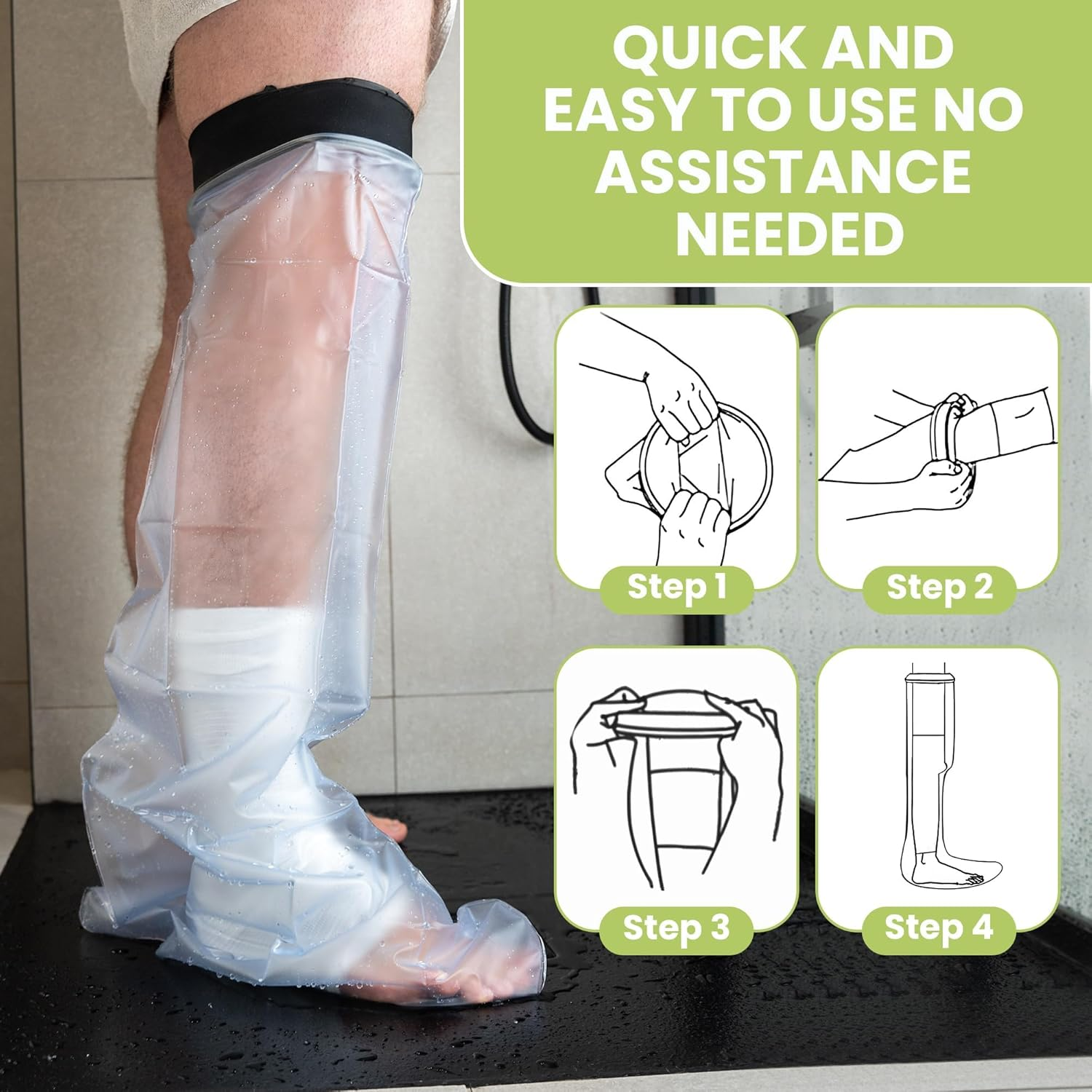 Waterproof Plaster Cast Cover - Reusable Adult Waterproof Leg Cover for Shower Arm, Leg and Foot | Waterproof Arm Cast Protector | Full Leg Cast Cover for Shower image number 1