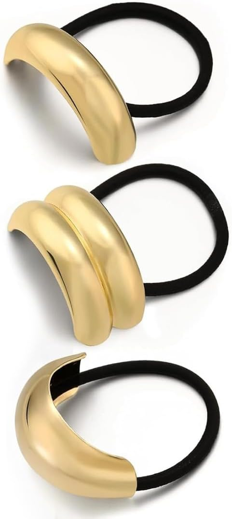 IKOPFLN Pack of 3 Hair Bobbles Gold, Ponytail Metal Hair Scrunchies Women'S Elegant and Durable Elastic Hair Bobbles for Everyday Work Party