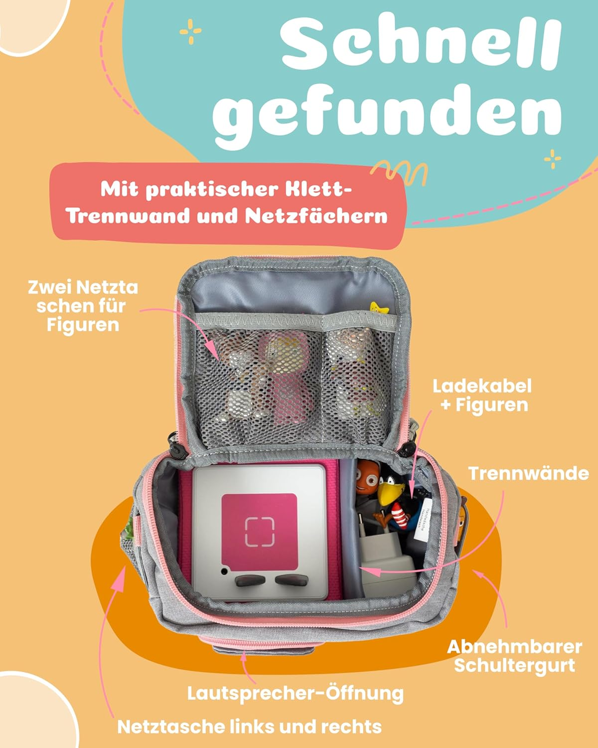 Bag for Toniebox - Boxbag for 10 Figures and Box for Travel and in the Car, Velcro image number 4